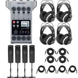Zoom PodTrak P4 Podcast Recorder, Bundle with 4x Turnstile Audio TAP500 Broadcas