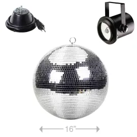 ProX MB-16 16" Club Party Glass Mirror Disco Ball w Motor Mount & Pinspot Light