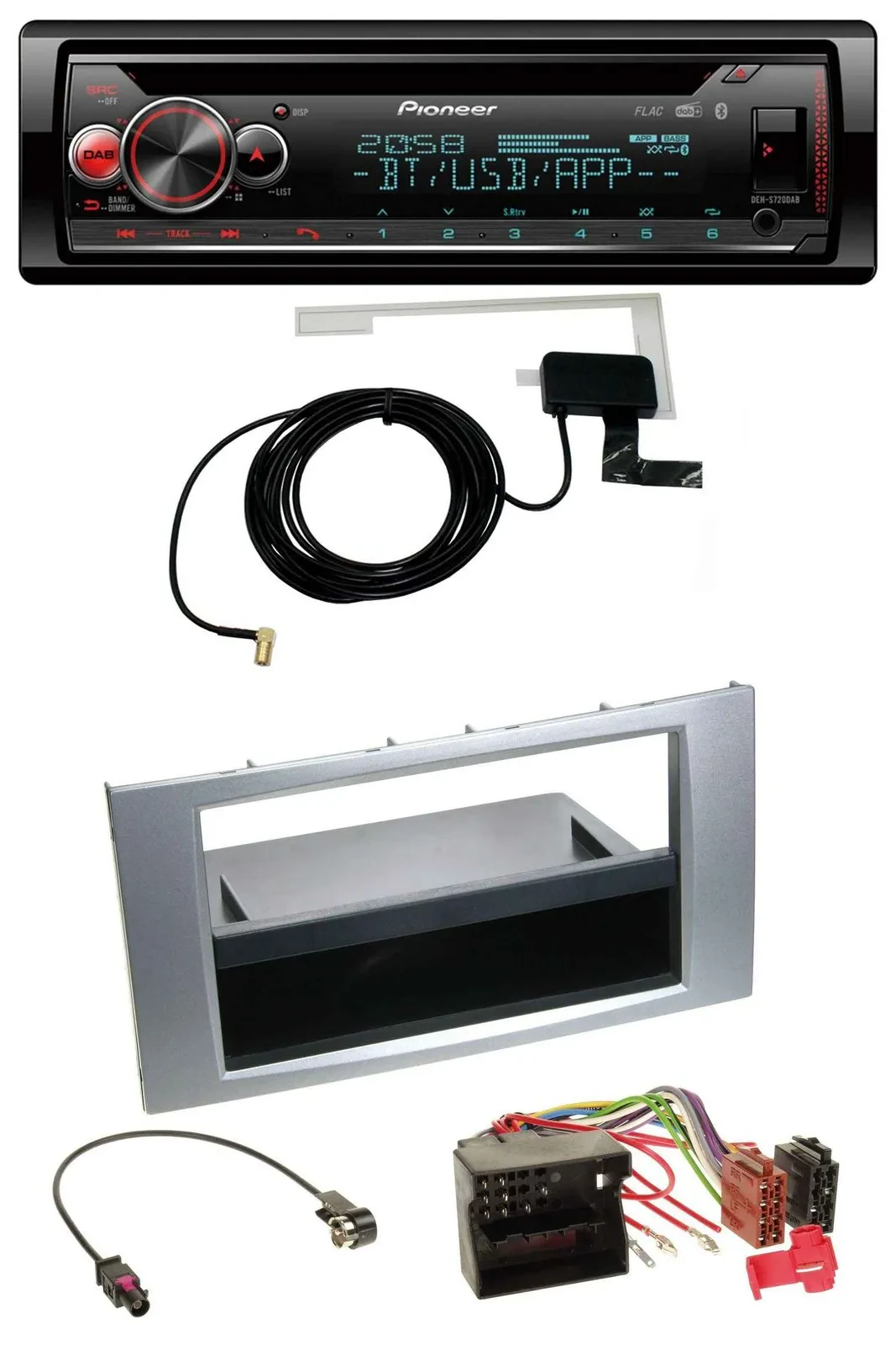 Автомагнитола для Ford Fiesta/Focus 2004–2008 Pioneer DAB, CD, MP3, USB, Bluetooth серебристая