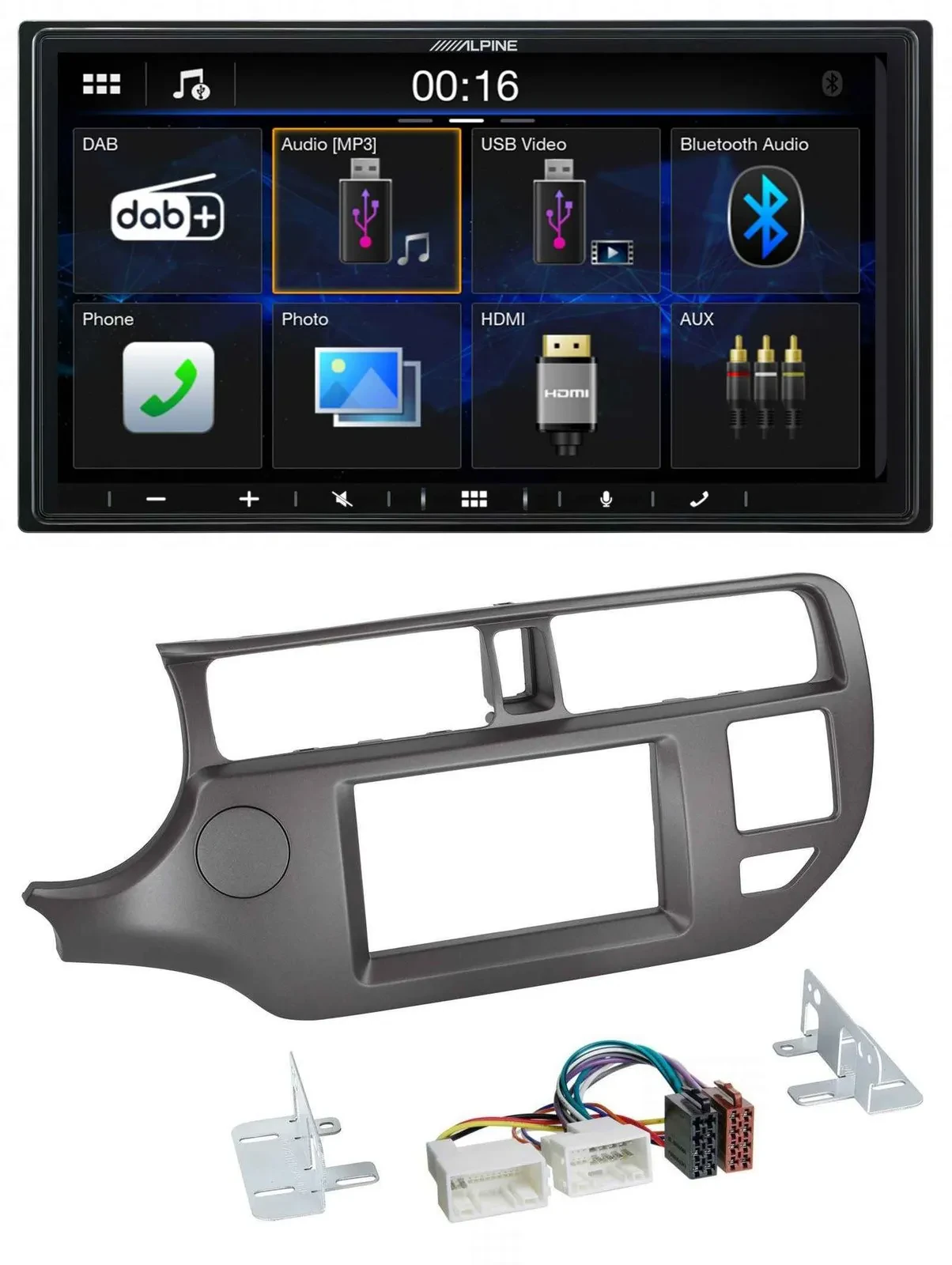 Alpine Bluetooth 2DIN MP3 DAB USB Autoradio für Kia Rio UB 11-14 anthrazit