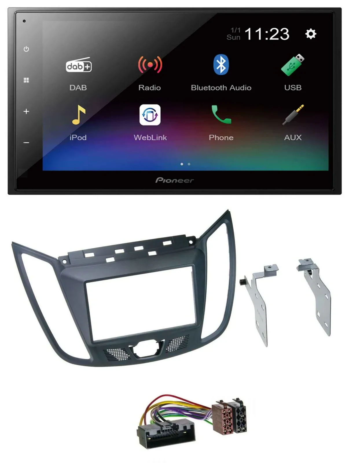 Pioneer USB Bluetooth DAB 2DIN MP3 Autoradio für Ford C-Max (ab 10) grau