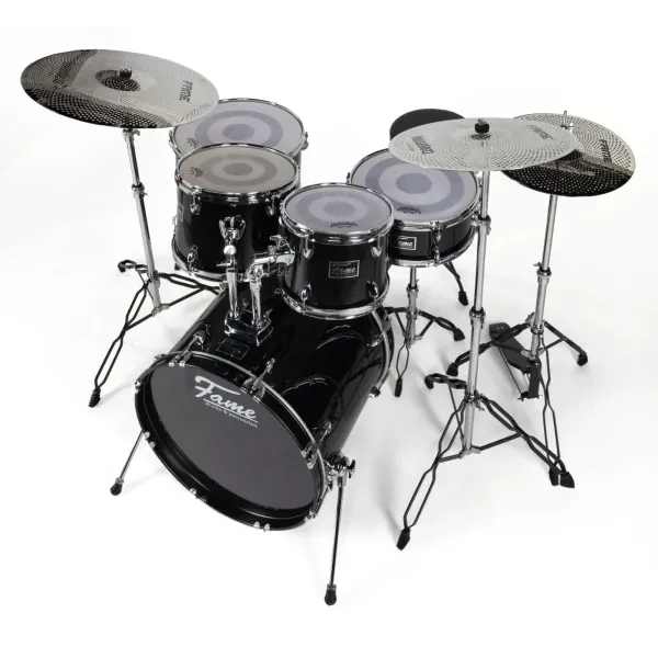 Drum Kit 22 Komplettset 22" BassDrum Schwarz Chrom-Hardware inkl. Becken Zubehör