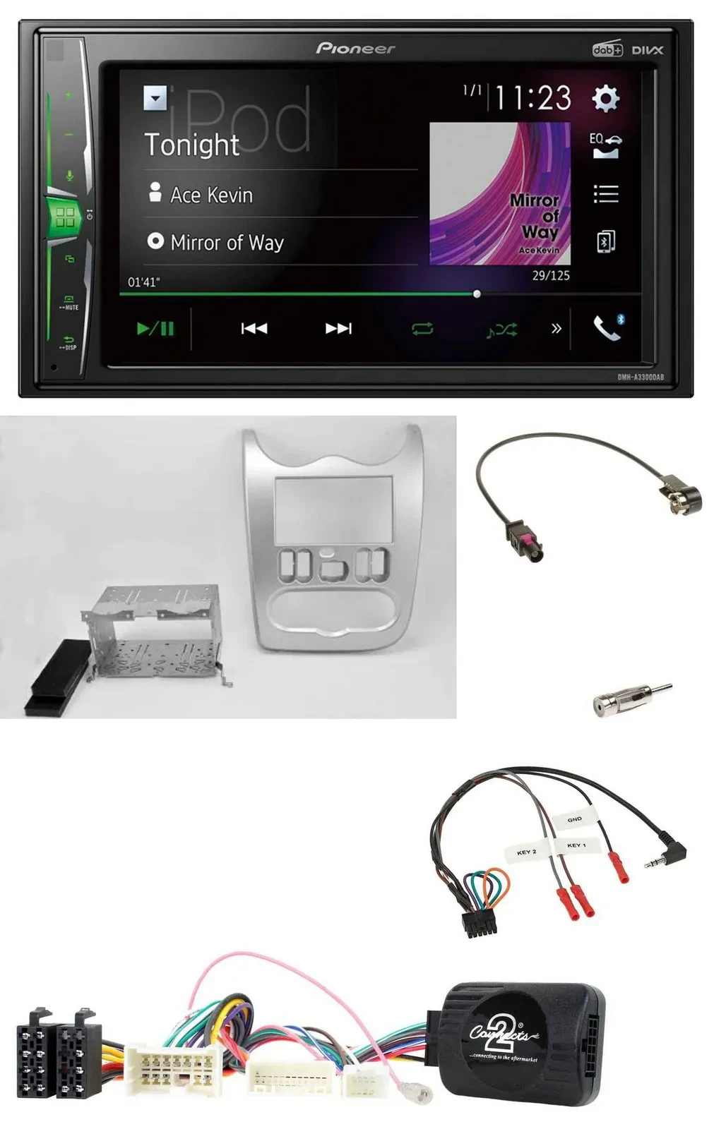 Автомагнитола Pioneer 2-DIN DAB USB Bluetooth для Dacia (с 2012), светло-серебристый