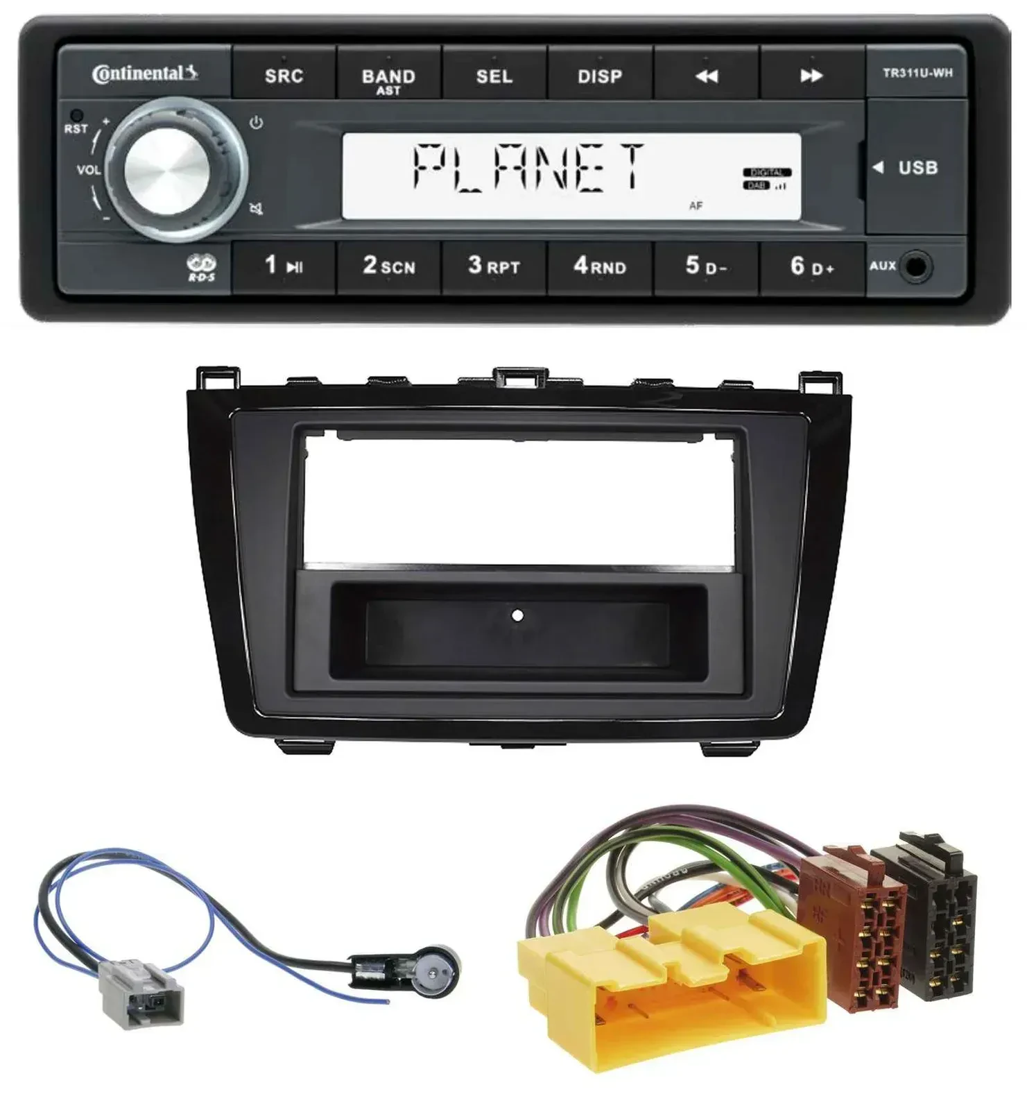 Автомагнитола Continental 1-DIN USB MP3 AUX для Mazda 6 (2008–2012), глянцевая
