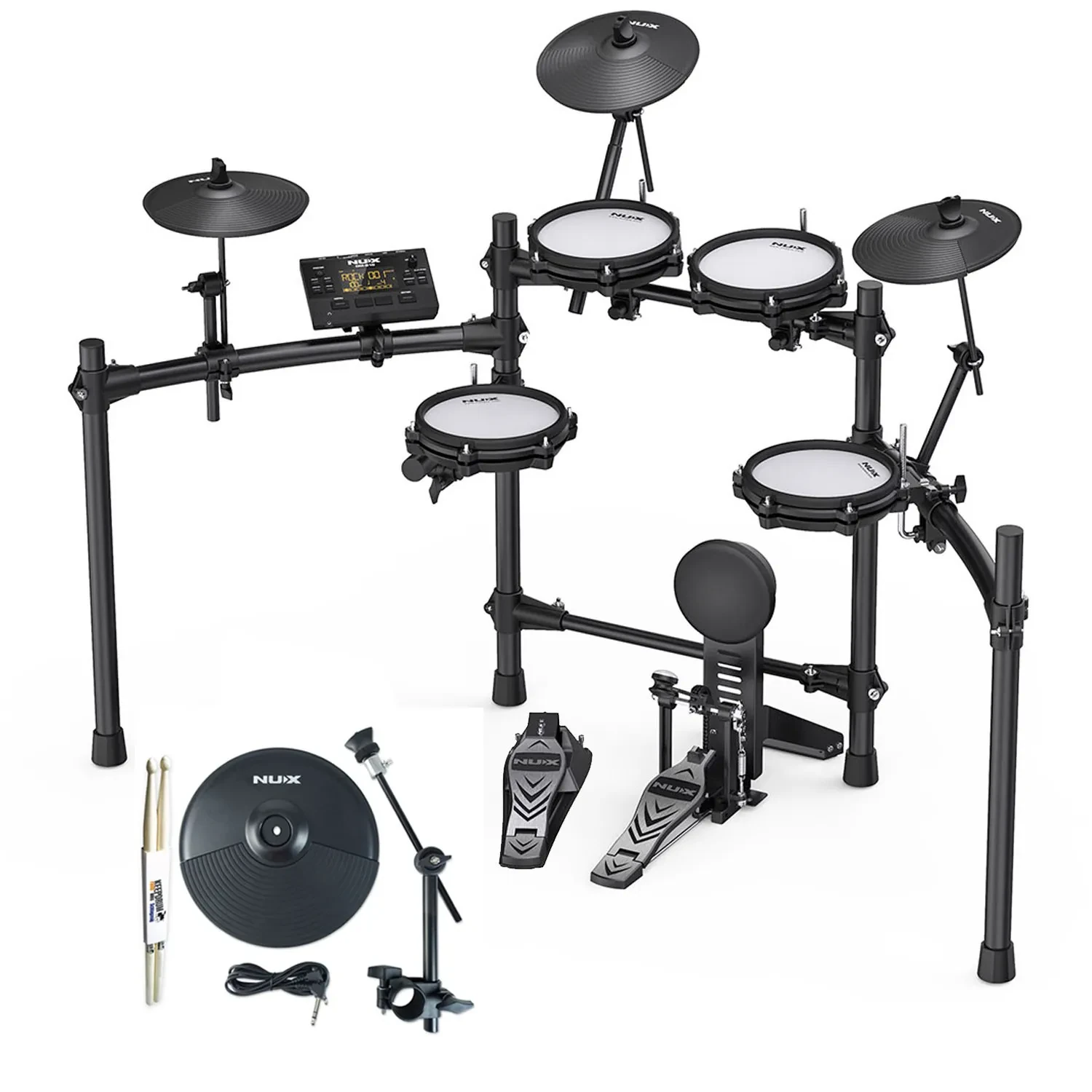 Nux DM-210 E-Drum Schlagzeug mit Becken-Pad und Drumsticks