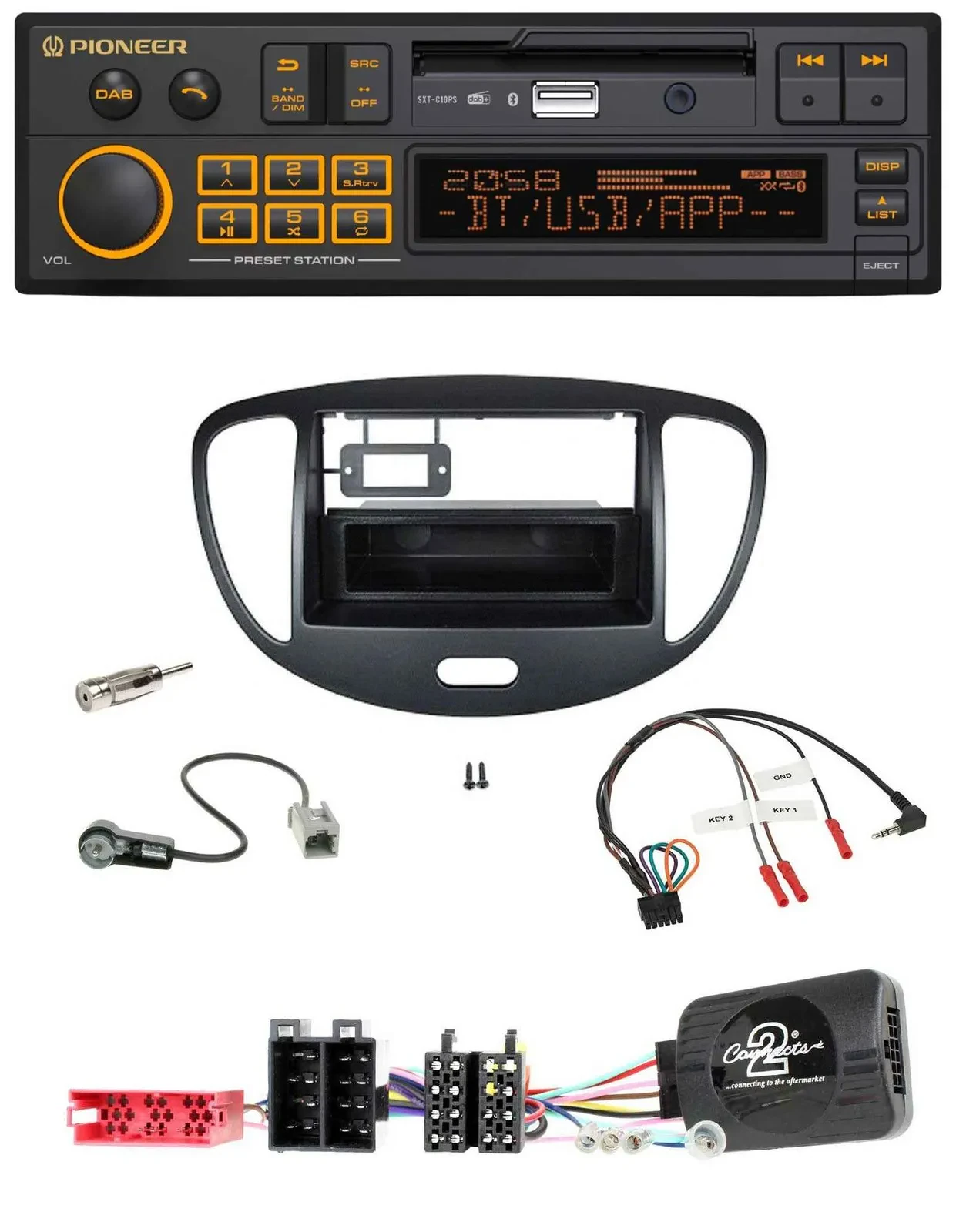 Автомагнитола Pioneer DAB USB Bluetooth для Hyundai i10 (2009–2013), черная, поддержка управления на руле