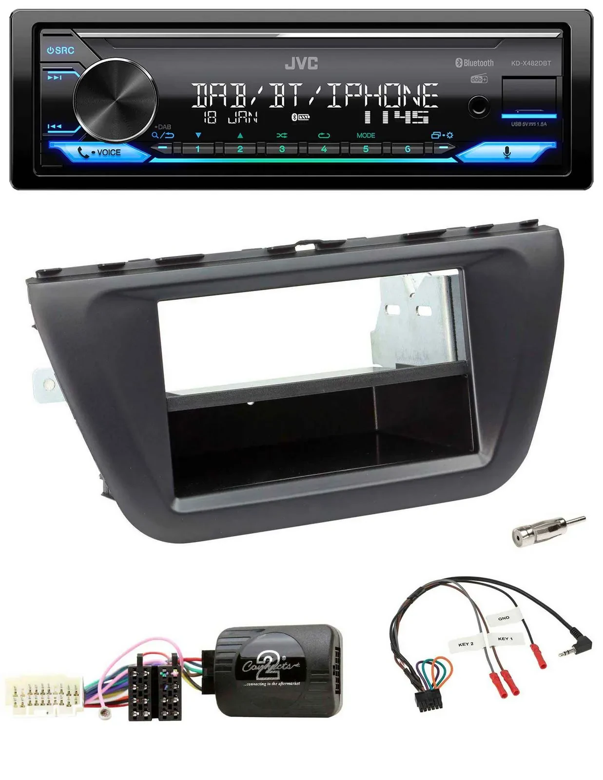 JVC Bluetooth DAB USB Lenkrad Autoradio für Suzuki SX4 (ab 2013)