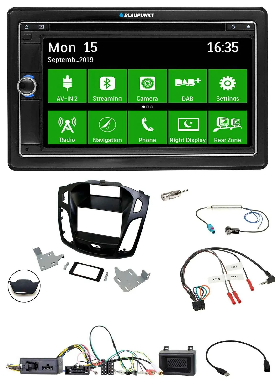 Blaupunkt Bluetooth 2DIN Lenkrad DAB USB TMC Navigation für Ford Focus 2014-2018