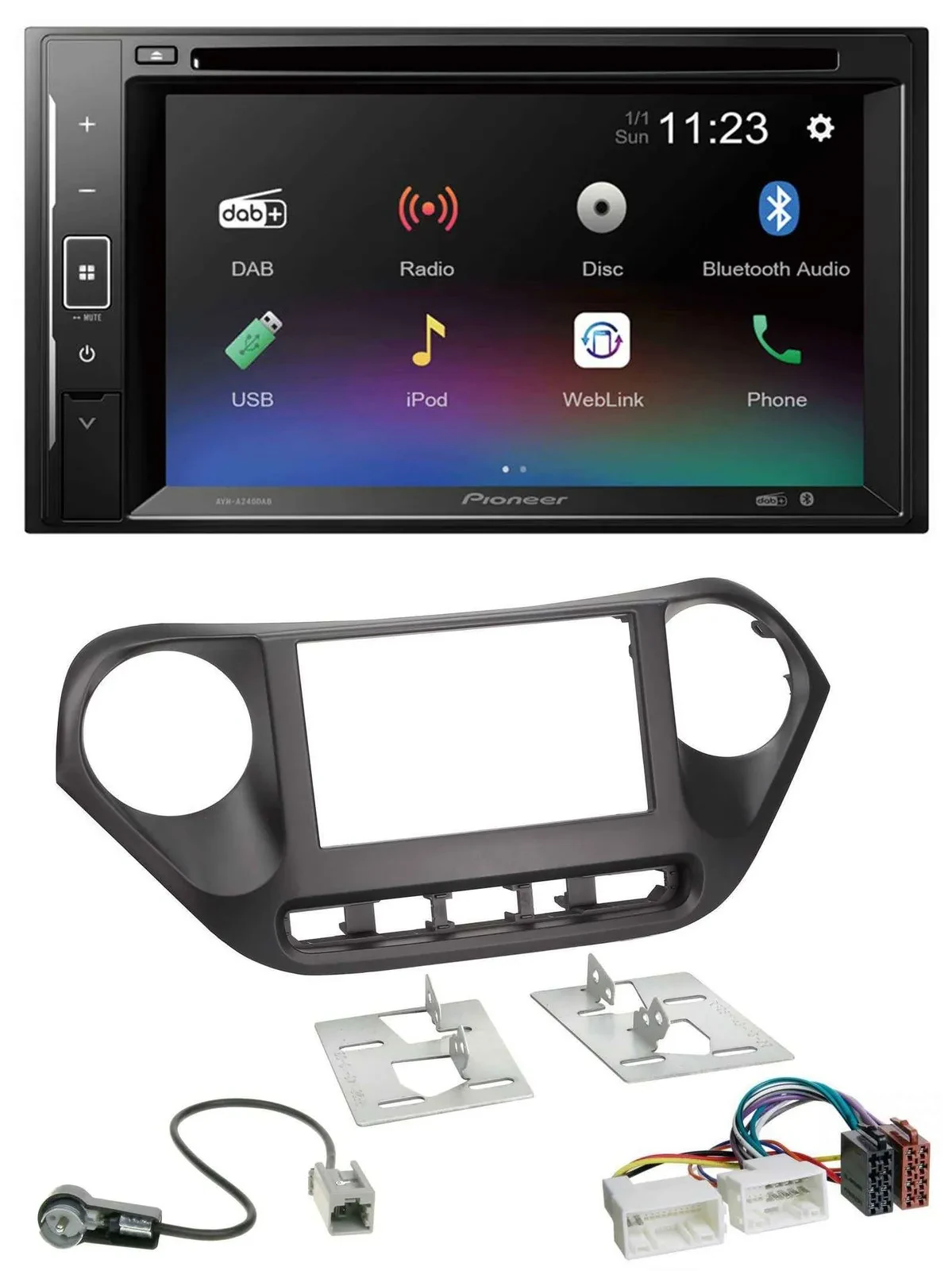 Pioneer Bluetooth MP3 USB 2DIN DAB DVD Autoradio für Hyundai i10 (ab 2013)