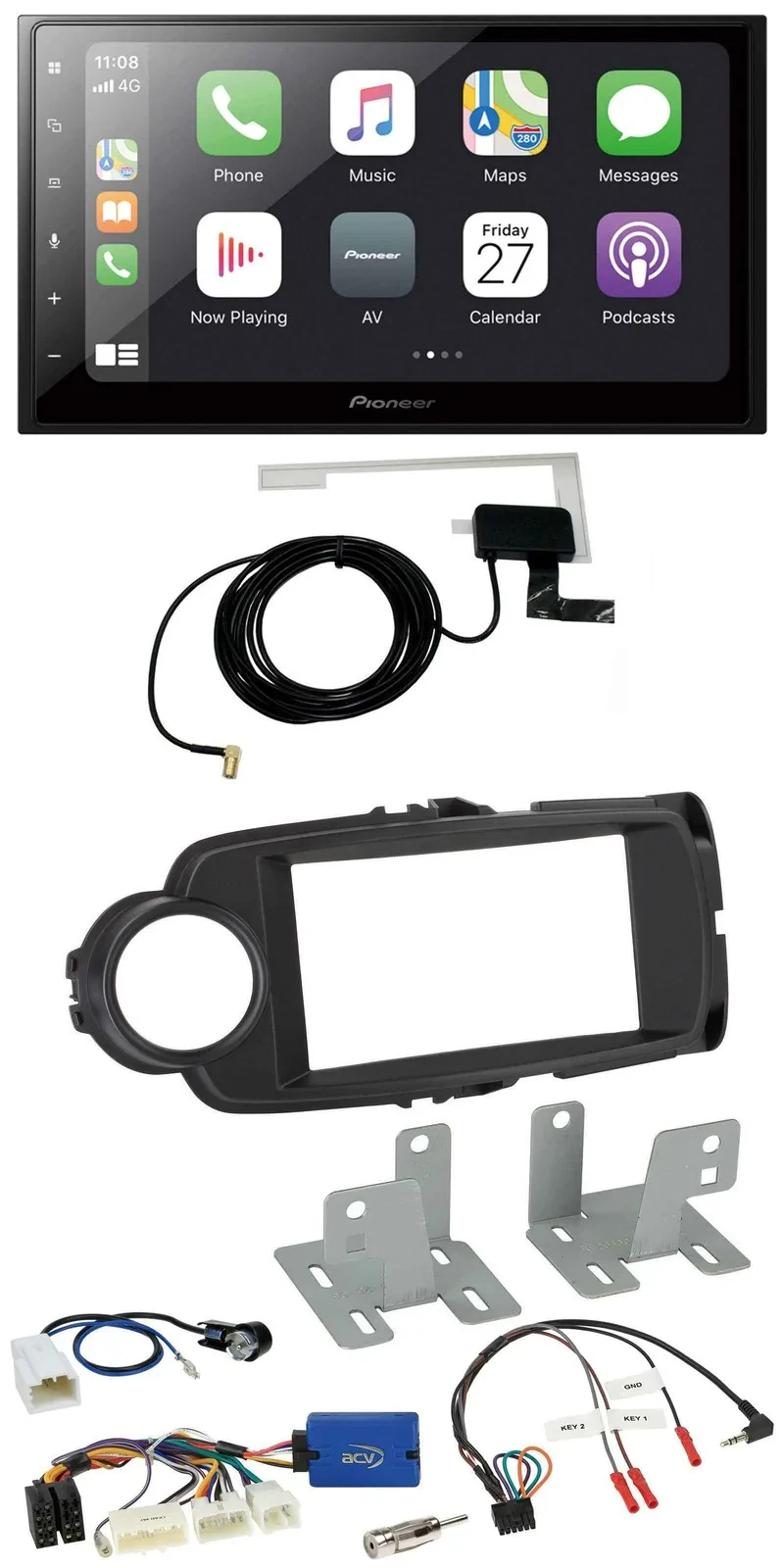 Автомагнитола для Toyota Yaris Pioneer 2DIN, Bluetooth, DAB, черный (с 2014)