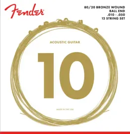 Fender 80/20 Bronze Acoustic 12 String set, Ball End, 70-12L .010-.050 Gauges