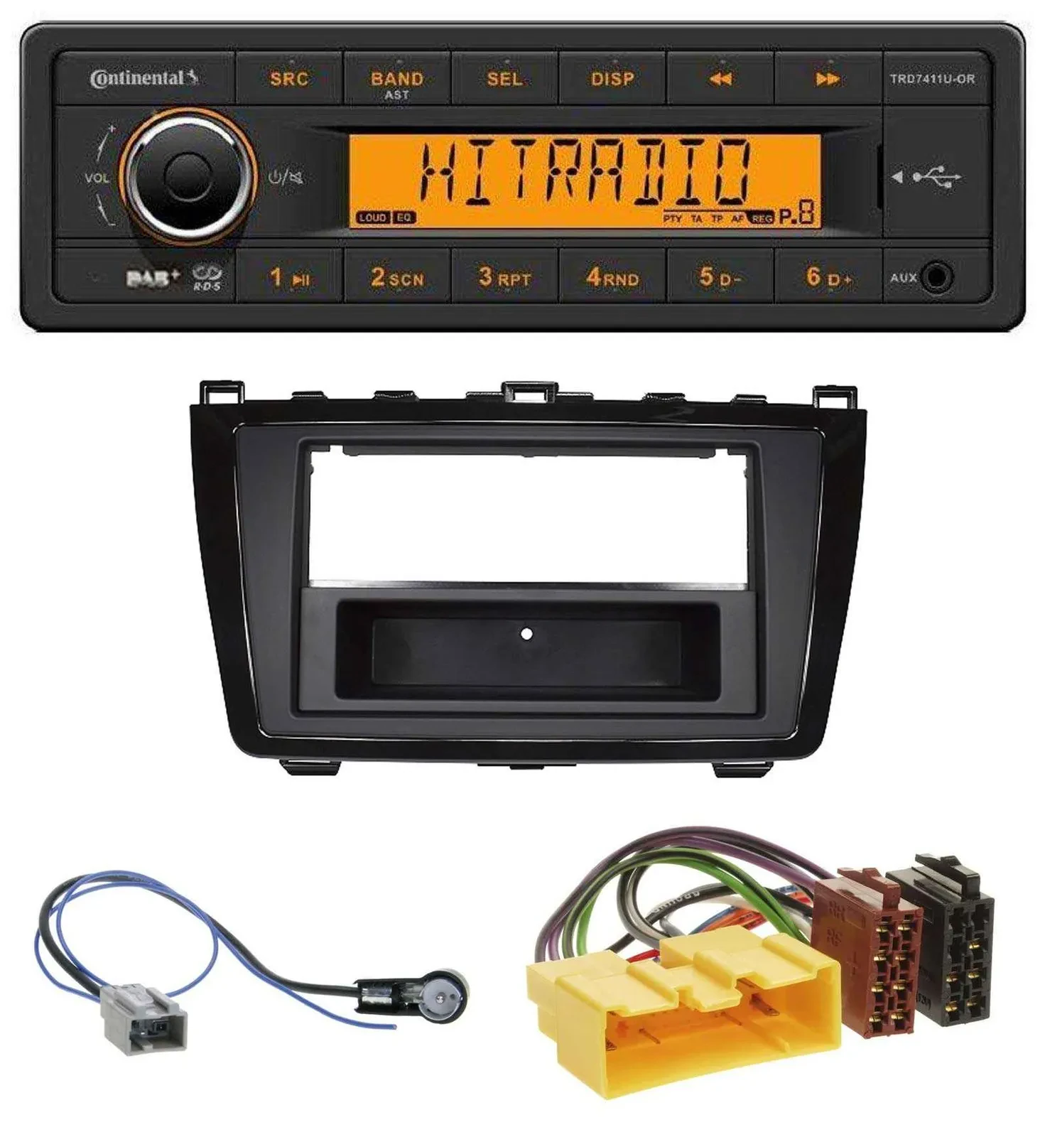 Автомагнитола для Mazda 6 (2008–2012) Continental 1DIN, DAB, MP3, AUX, USB, глянцевый