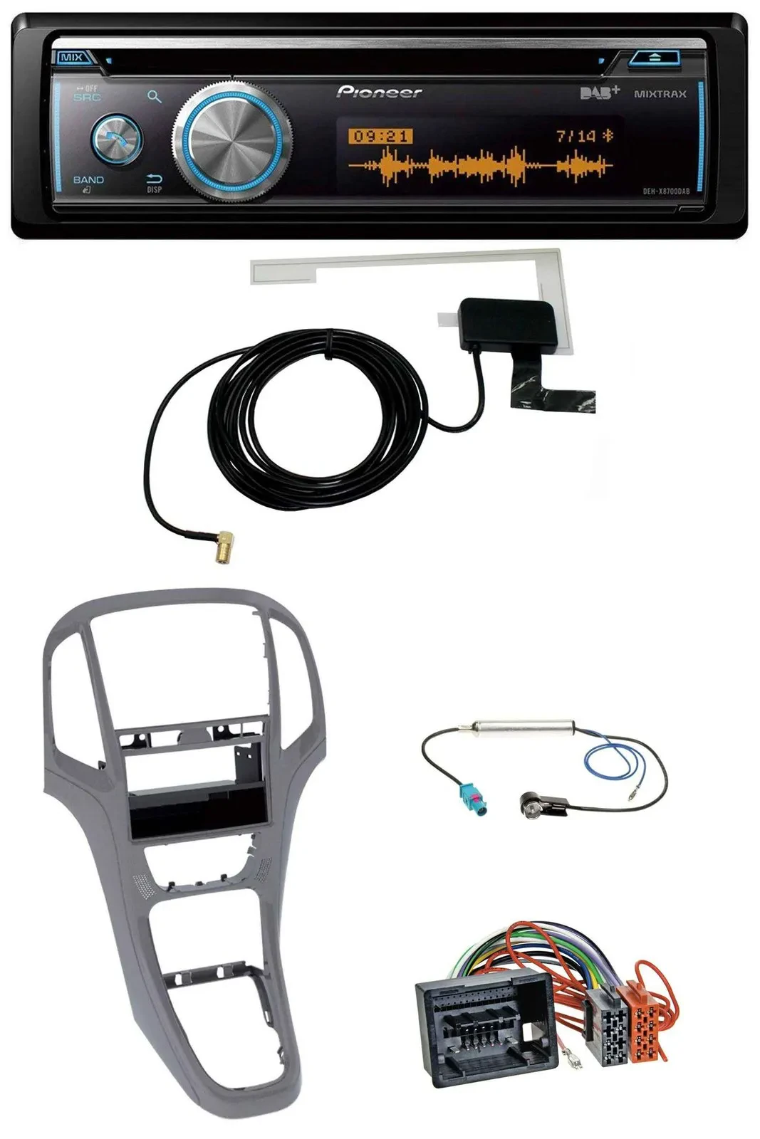 Автомагнитола Pioneer Bluetooth DAB MP3 USB CD для Opel Astra J (с 2009), титан серый
