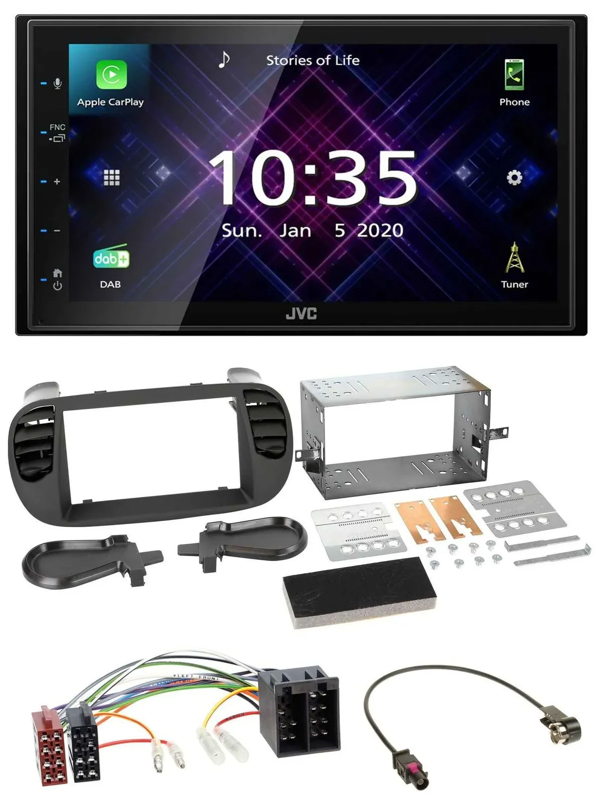 JVC DAB 2DIN MP3 Bluetooth USB Autoradio für Fiat 500 ISO ab 12 soft touch