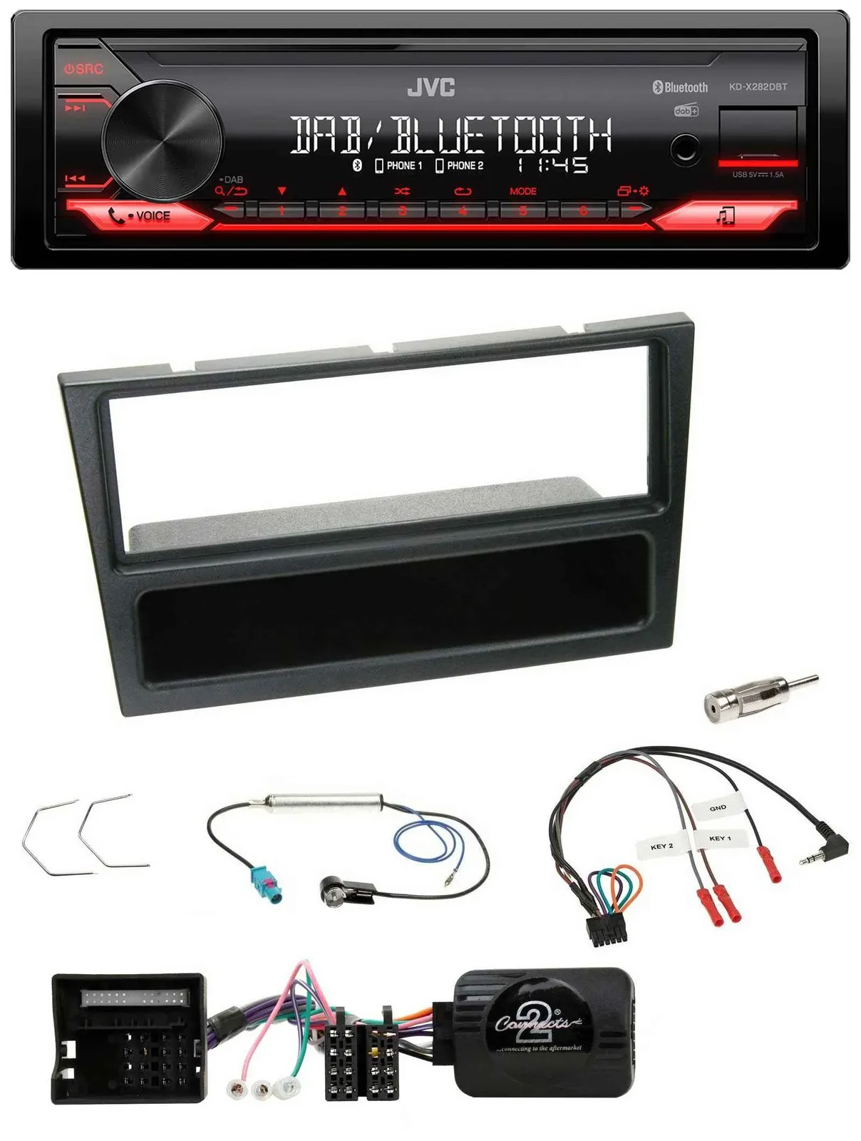 JVC Bluetooth USB DAB Lenkrad Autoradio für Opel Corsa C 2004-2006 schwarz