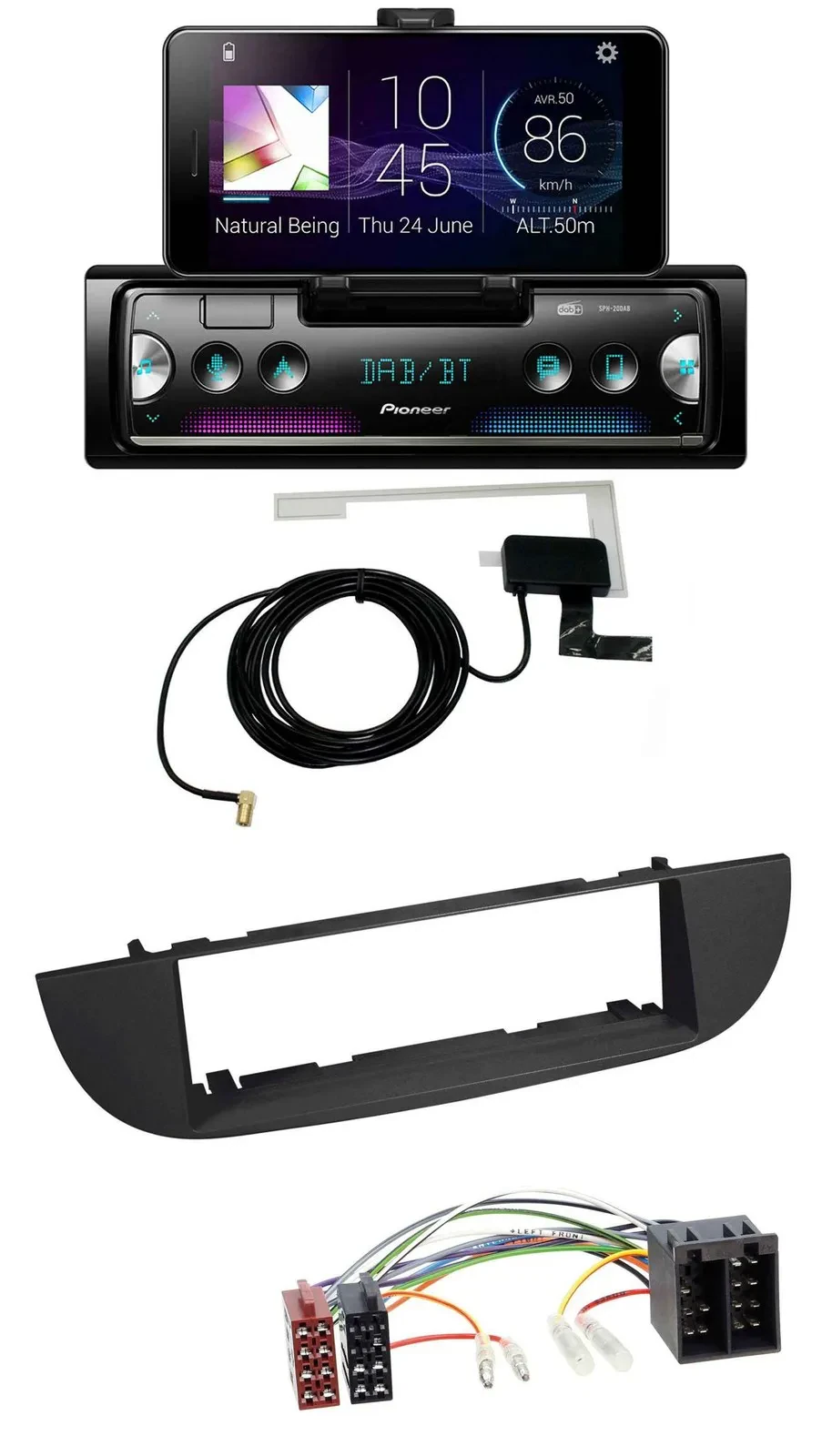 Pioneer DAB Bluetooth MP3 USB Autoradio für Fiat 500 (ab 2007) - schwarz