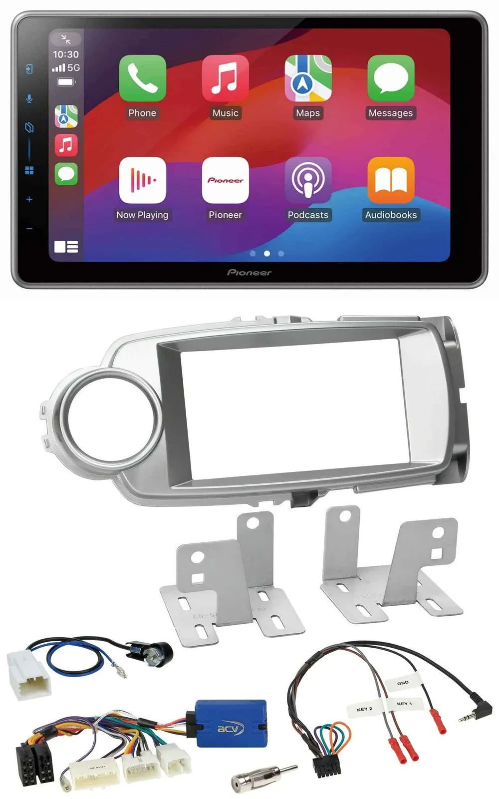 Автомагнитола для Toyota Yaris 2011–2014 Pioneer 2DIN USB DAB Bluetooth серебристая