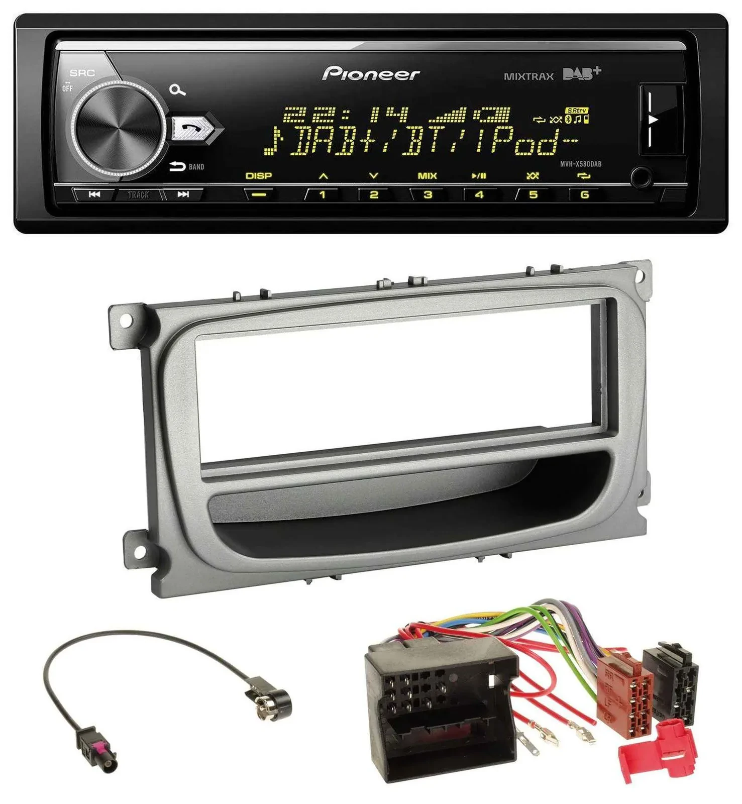 Автомагнитола Pioneer Bluetooth, USB, DAB, MP3 для Ford Mondeo/S-Max 2007–2014, серебристая