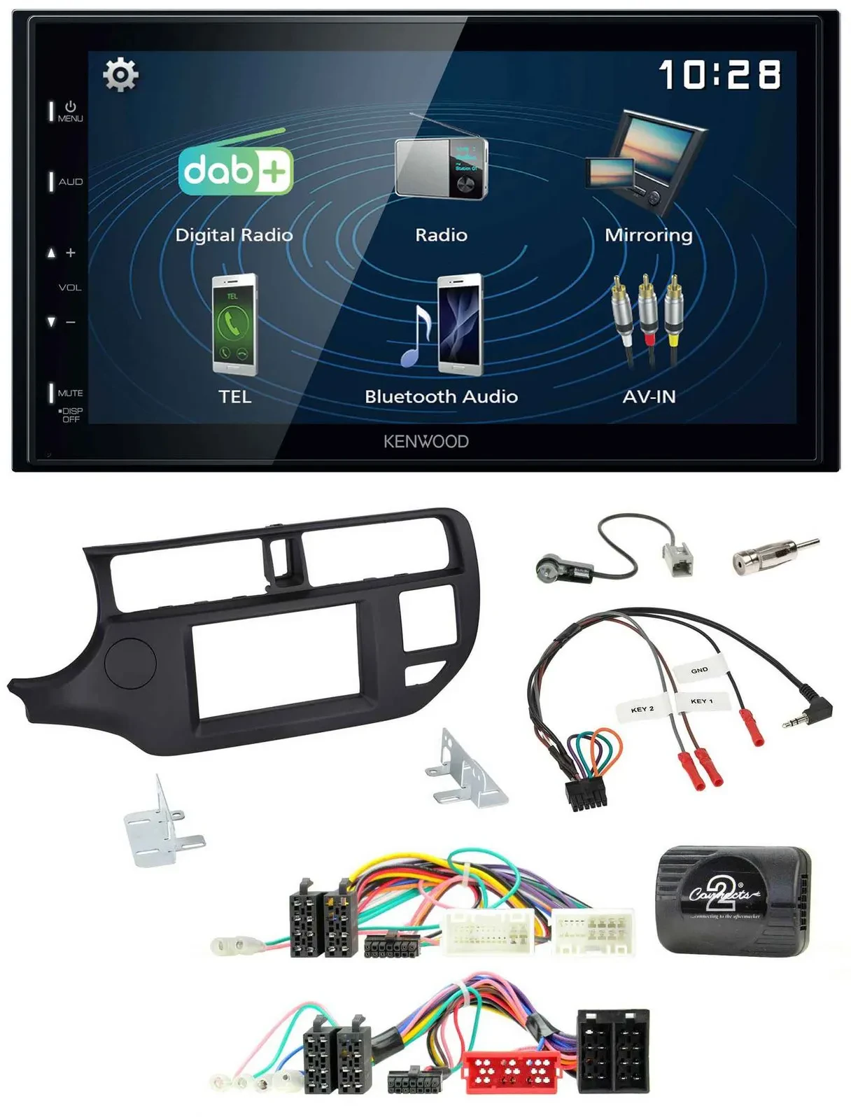 Kenwood 2DIN Bluetooth Lenkrad USB DAB Autoradio für Kia Rio UB 11-15 schwarz