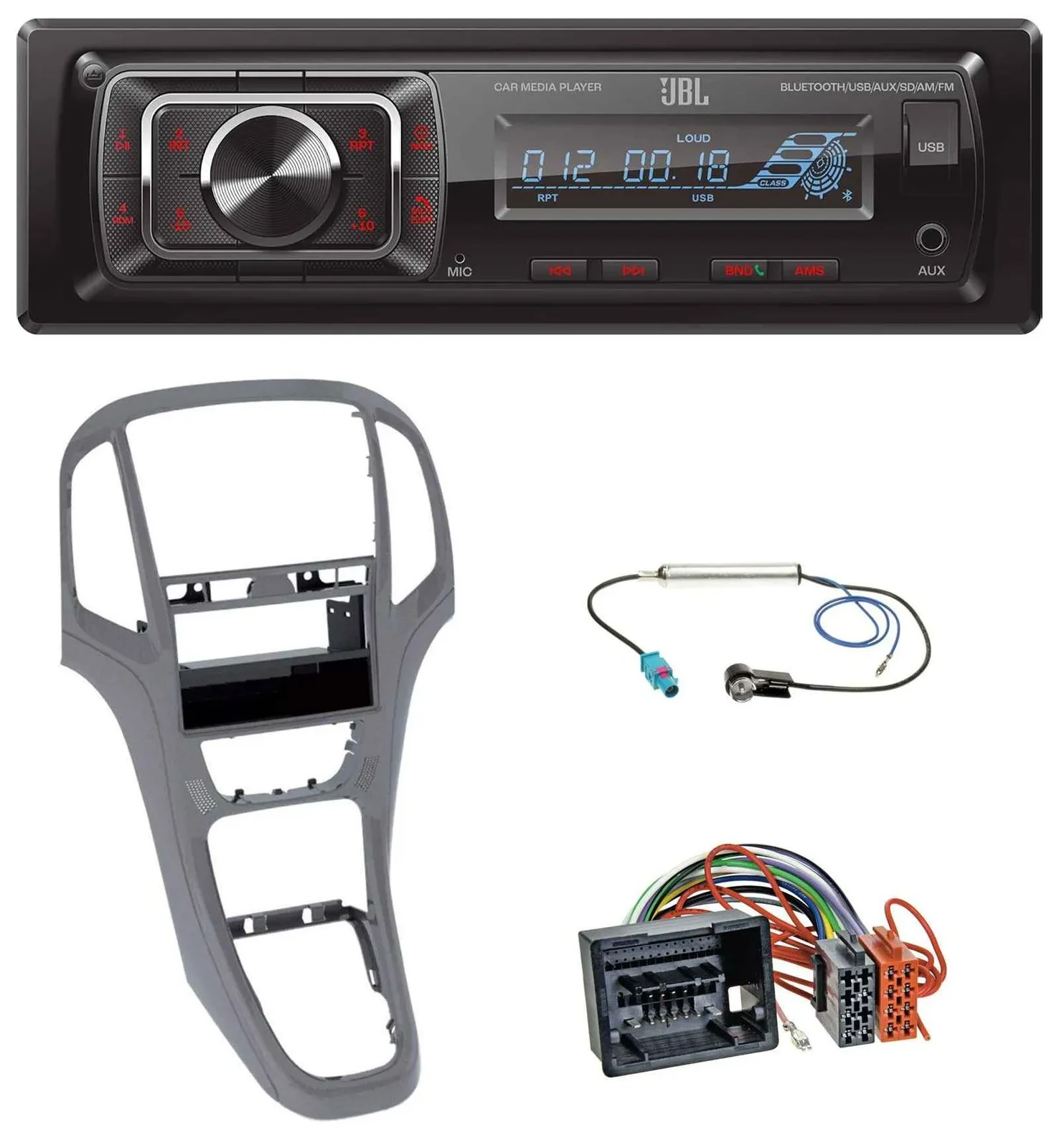 JBL SD AUX MP3 USB Bluetooth Autoradio für Opel Astra J ab 2009 Titan grau