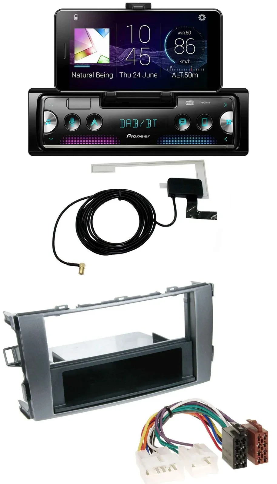 Автомагнитола для Toyota Auris 2007–2012 Pioneer DAB, Bluetooth, MP3, USB, антрацитово-серая