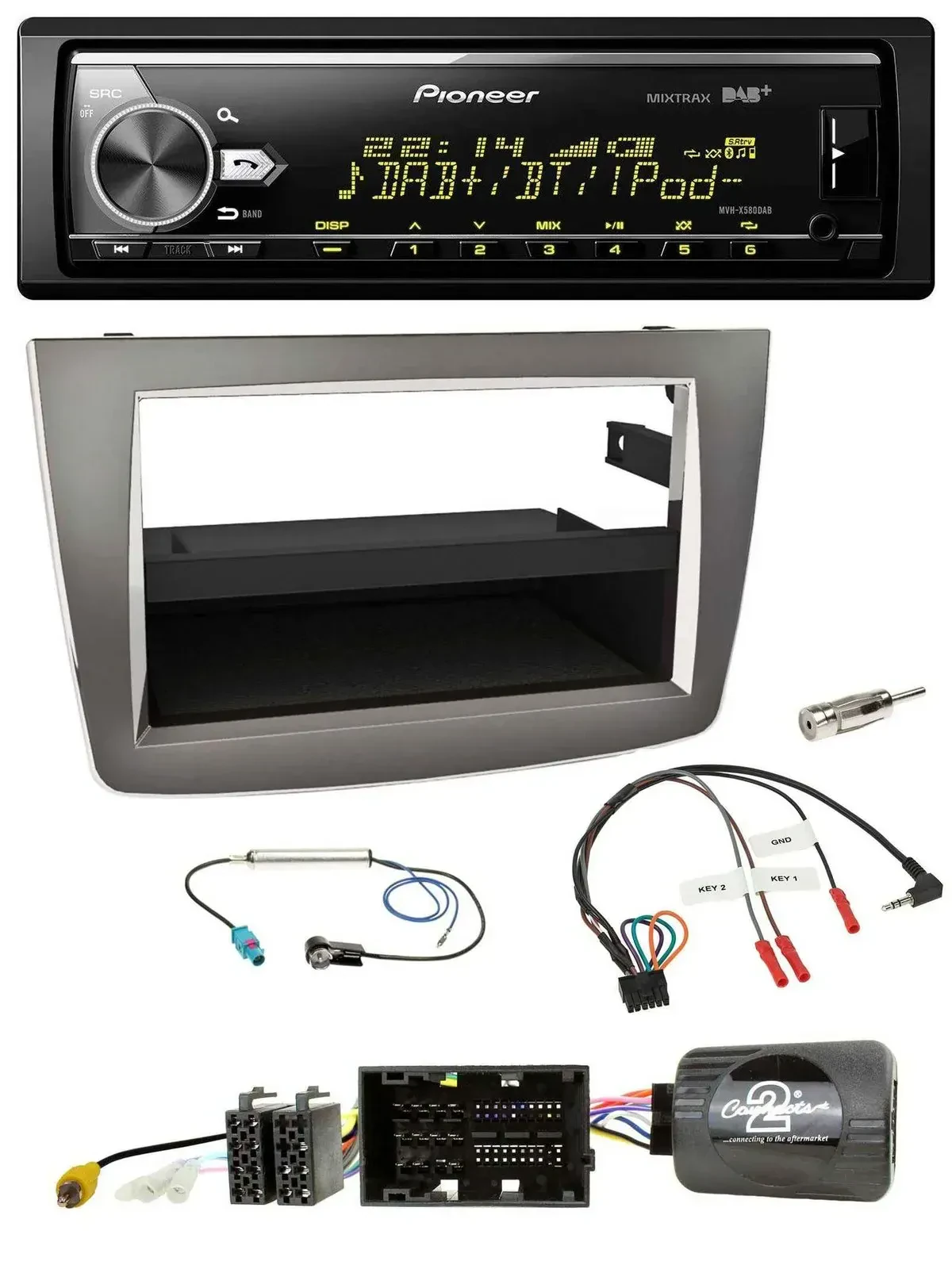 Автомагнитола Pioneer Bluetooth, USB, DAB, для Alfa Romeo MiTo (2014–2018), серебристая, поддержка кнопок на руле