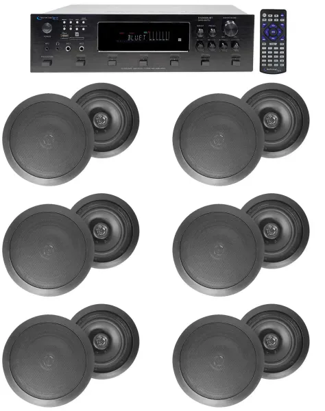 6000w (6) Zone Home Theater Bluetooth Receiver+(12) Black 8" Ceiling Speakers