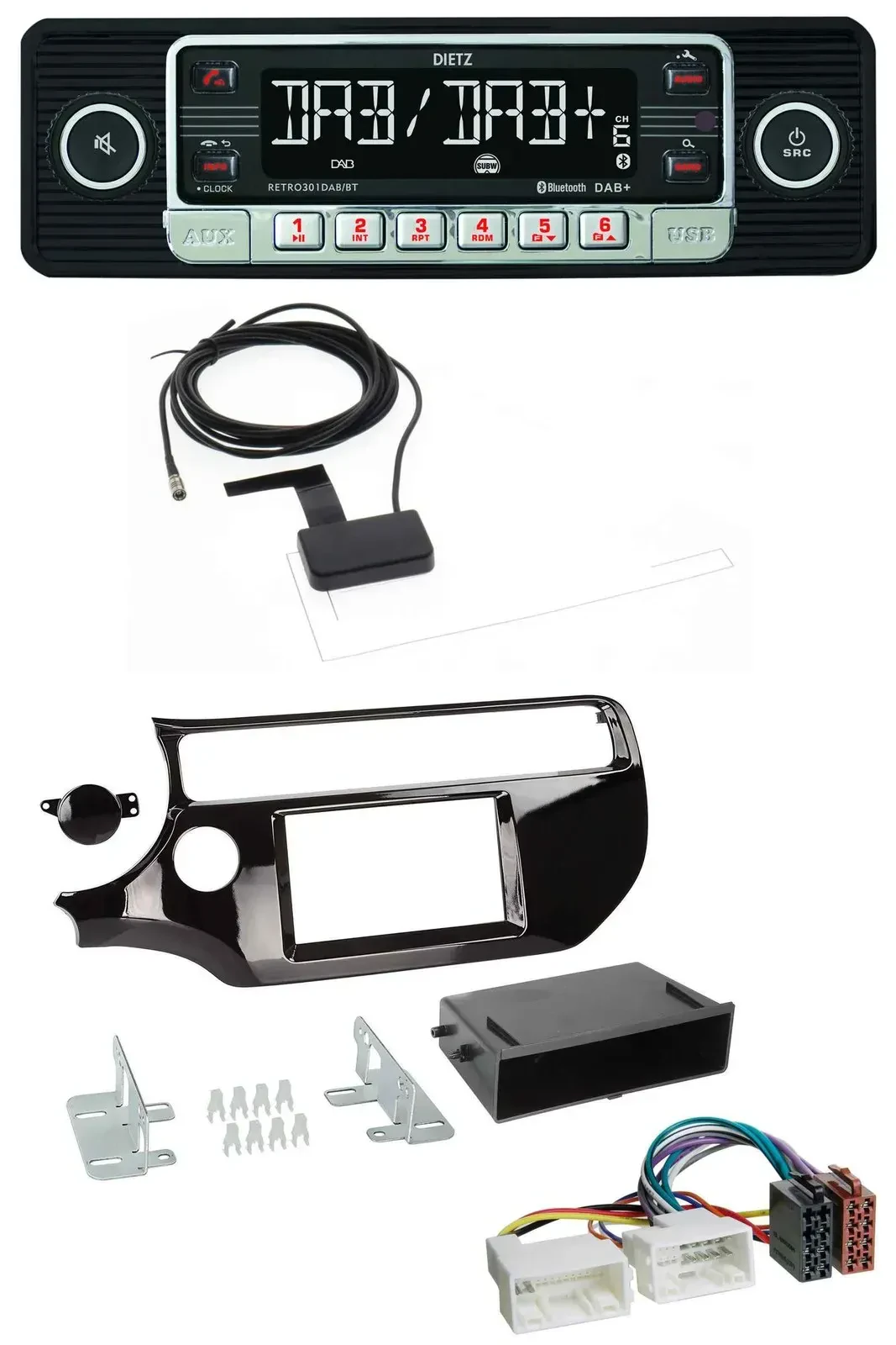 Автомагнитола Dietz для Kia Rio UB (с 2015) DAB, Bluetooth, USB, MP3, черный глянец