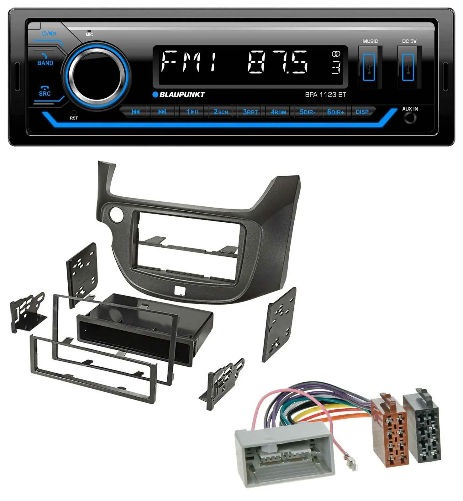 Blaupunkt MP3 Bluetooth USB AUX Autoradio für Honda Jazz (ab 2009) dunkelgrau