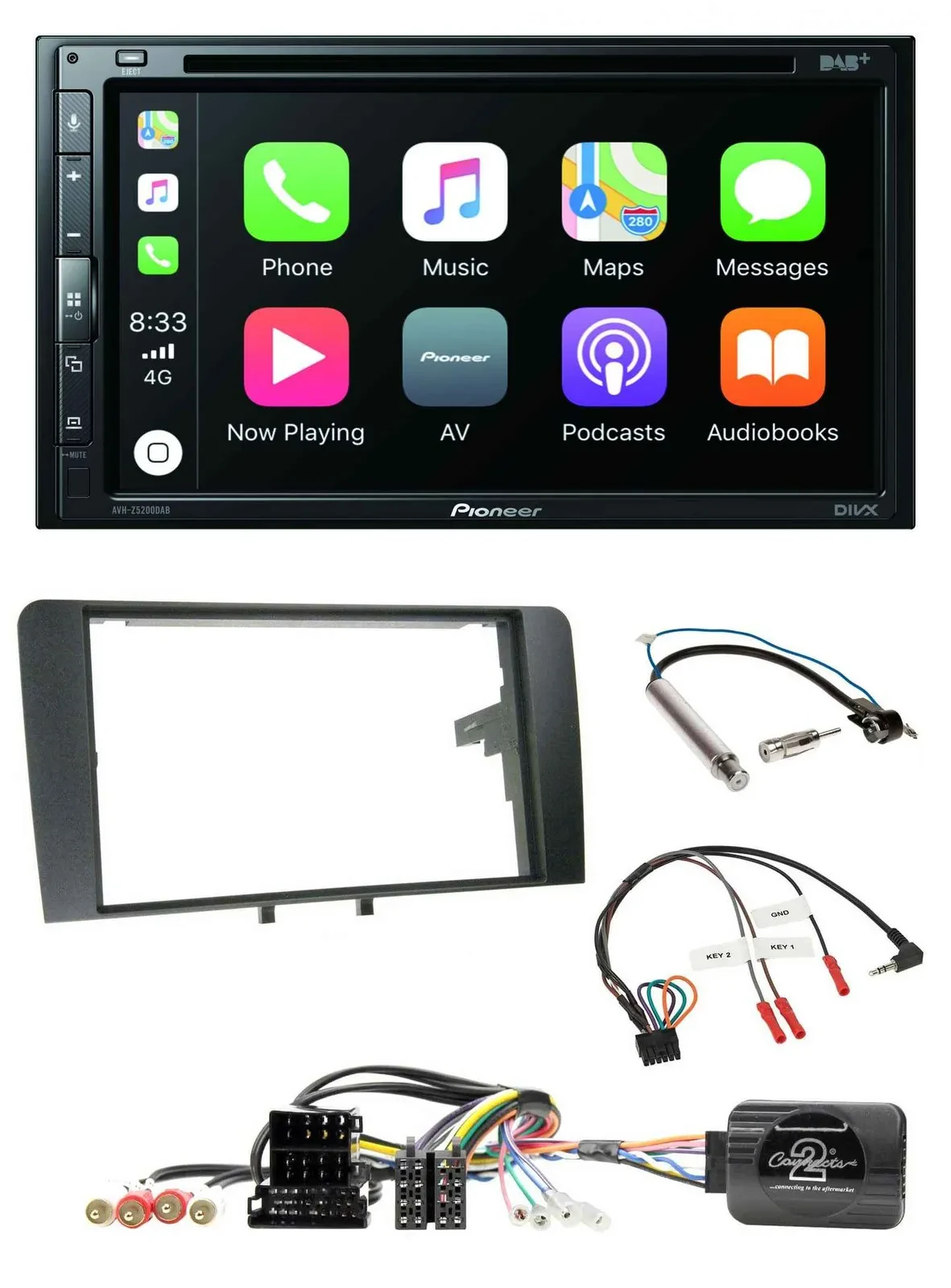 Pioneer DVD 2DIN Lenkrad DAB Bluetooth USB Autoradio für Audi A3 Symphony ISO 8P