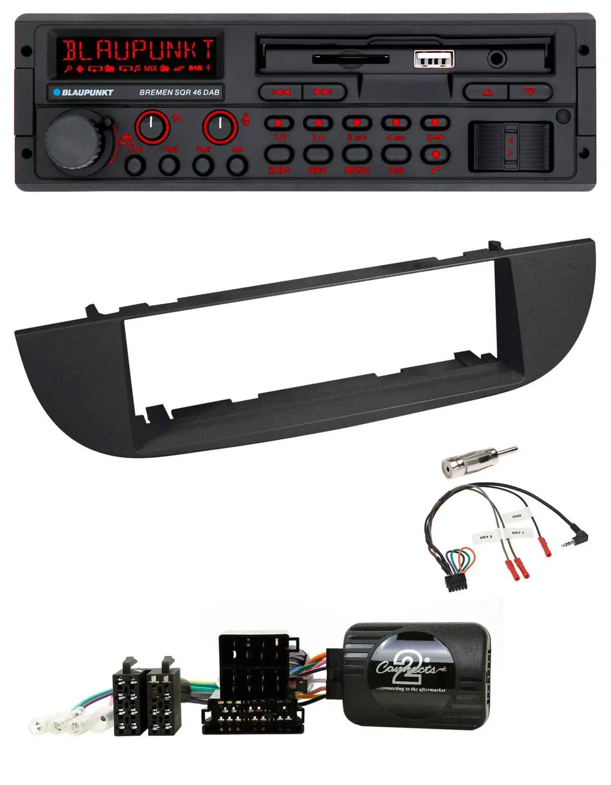 Blaupunkt SD Lenkrad USB Bluetooth DAB Autoradio für Fiat 500 ab 2007 schwarz