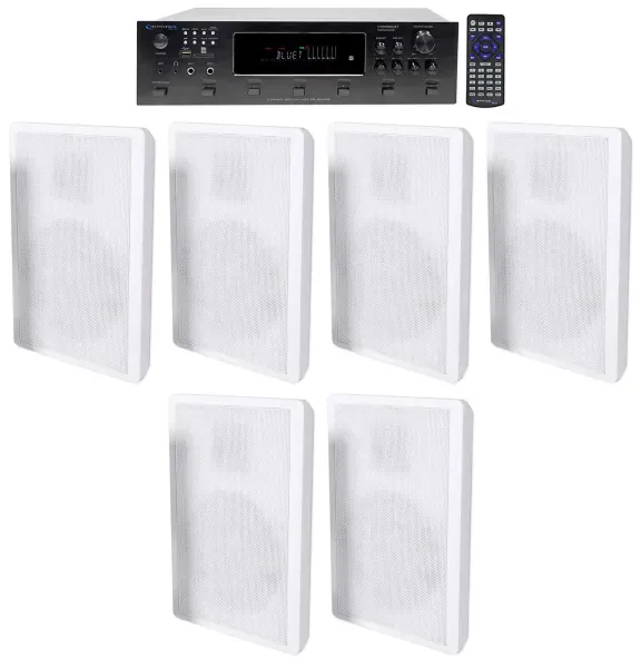 Technical Pro 6-Zone Amplifier+6) White Slim Wall Speakers 4 Restaurant/Bar/Cafe