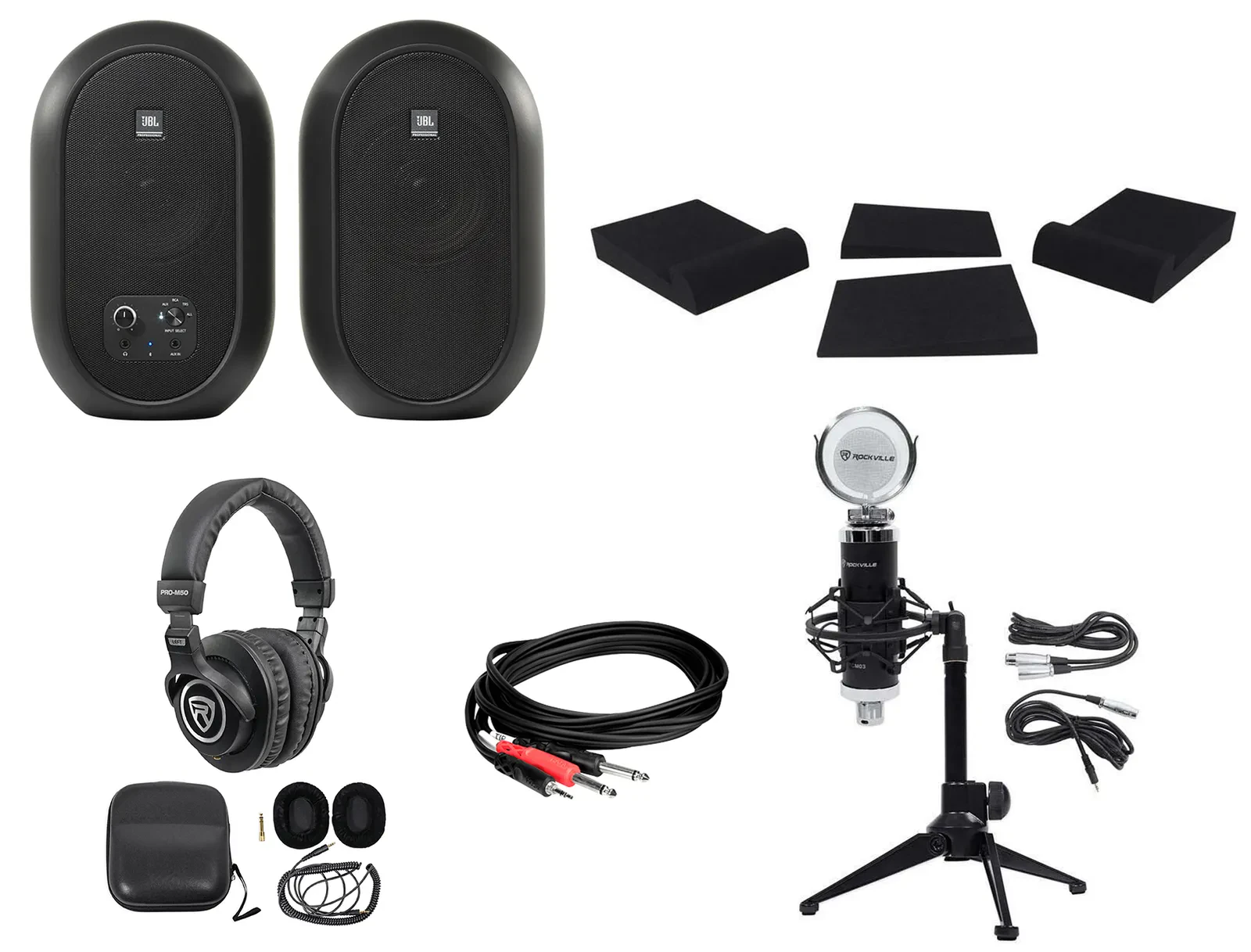 Pair JBL 104 Powered Studio Monitors w/Bluetooth+Headphones+Mic+Stand 104SET-BT