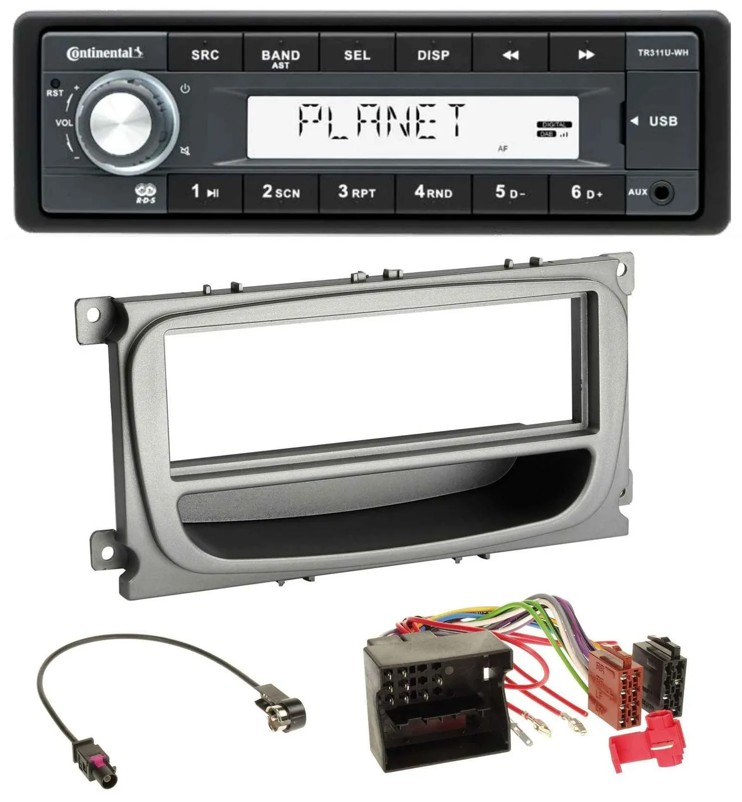 Continental USB MP3 AUX 1DIN Autoradio für Ford Focus Galaxy C-Max ab 2007 silbe