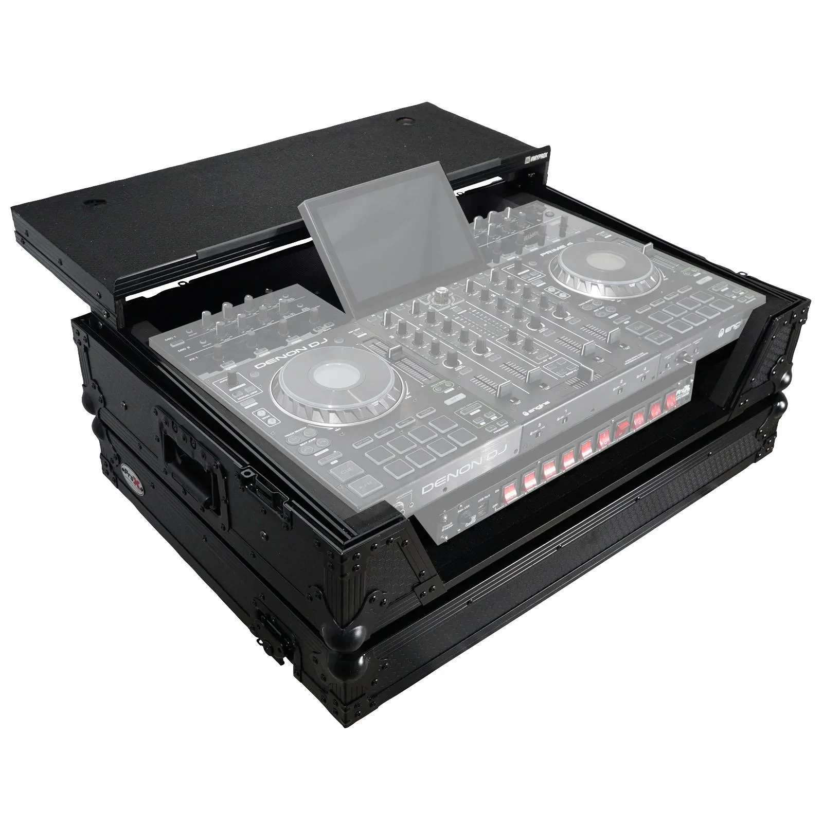 Кейс для DJ-контроллера ProX XS-PRIME4MK2WLTBLLED с полкой и колёсами, чёрный, LED, ATA