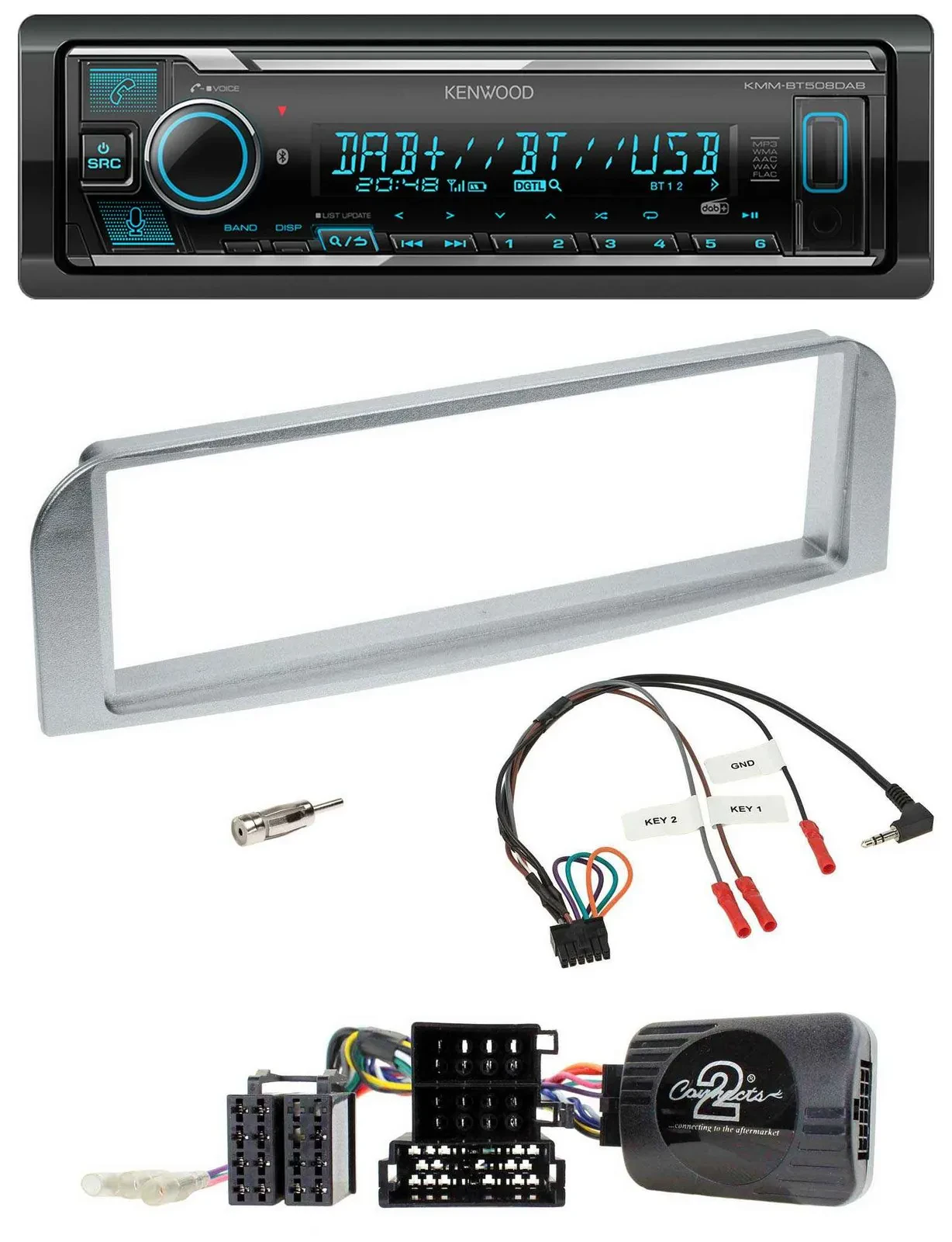 Автомагнитола для Alfa Romeo GT/147 (2007–2010) Kenwood Bluetooth, DAB, USB, серебристо-серая