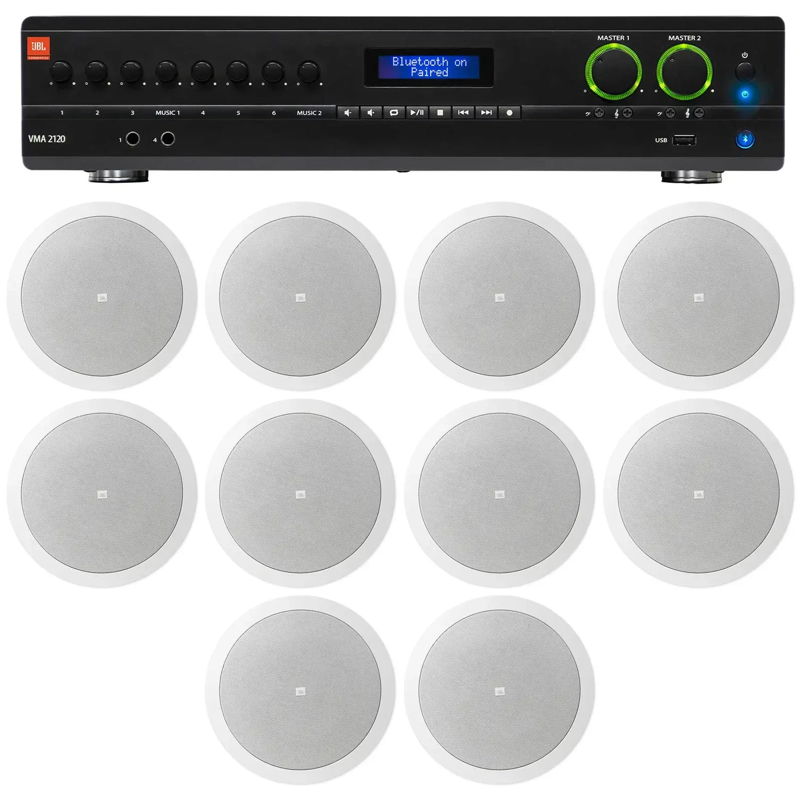 Потолочная акустика JBL 16C/T White с усилителем (10 штук)