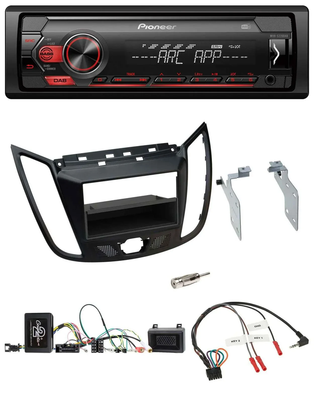 Автомагнитола Pioneer 1DIN, DAB, USB, MP3, для Ford C-Max/Kuga, матовый черный