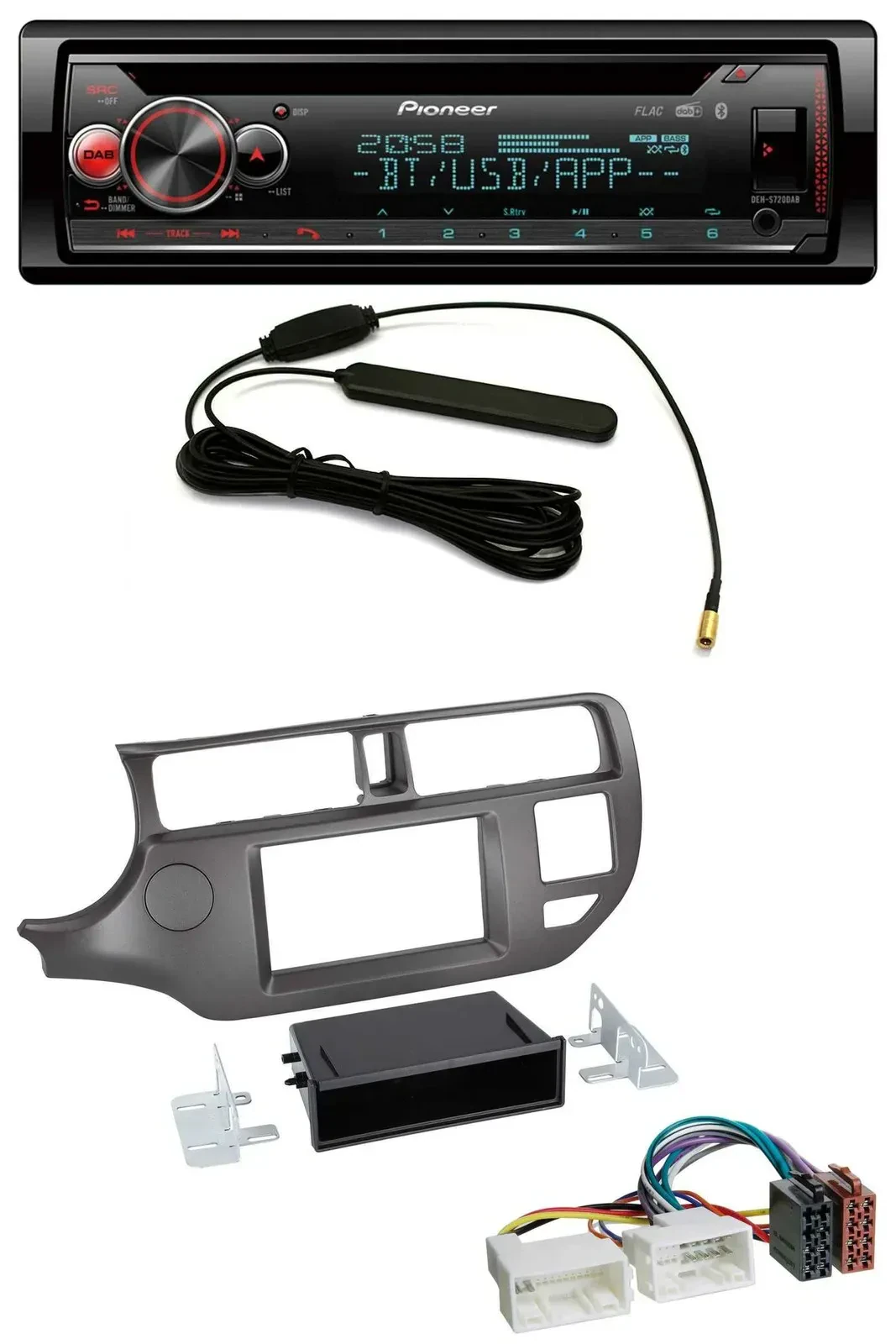 Автомагнитола Pioneer CD USB DAB Bluetooth MP3 для Kia Rio UB 2011–2014, цвет антрацит