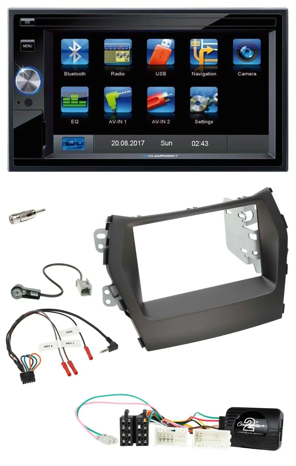 Blaupunkt 2DIN Bluetooth TMC USB Lenkrad SD Navigation für Hyundai Santa Fe ab 2