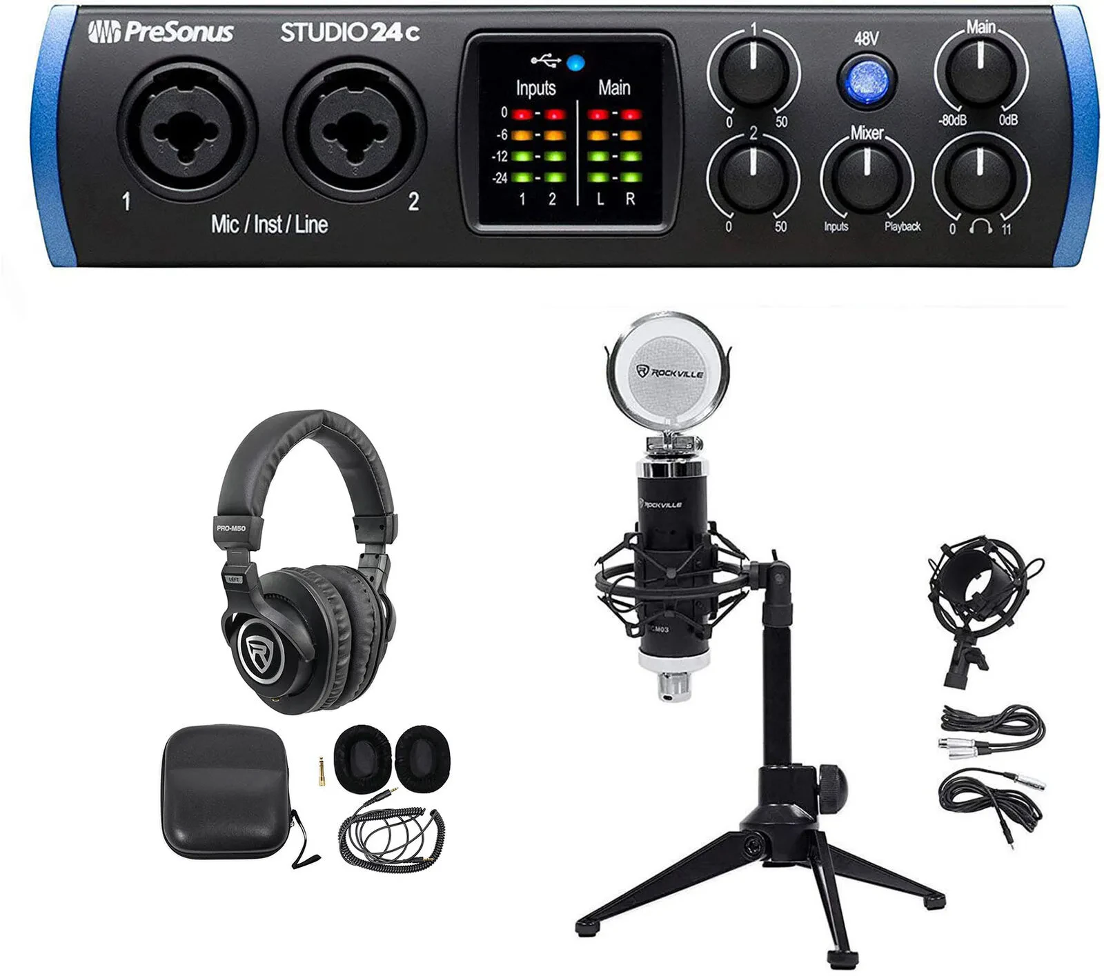 1-Person Podcast Podcasting Recording Kit w/Presonus STUDIO 24C Interface+Stand