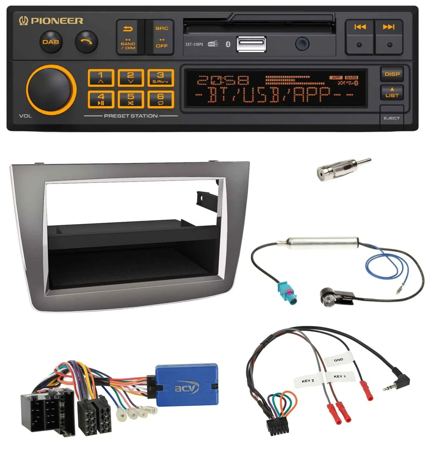 Автомагнитола для Alfa Romeo MiTo (955) 2013–2018 Pioneer DAB, USB, Bluetooth, ISO, поддержка кнопок на руле