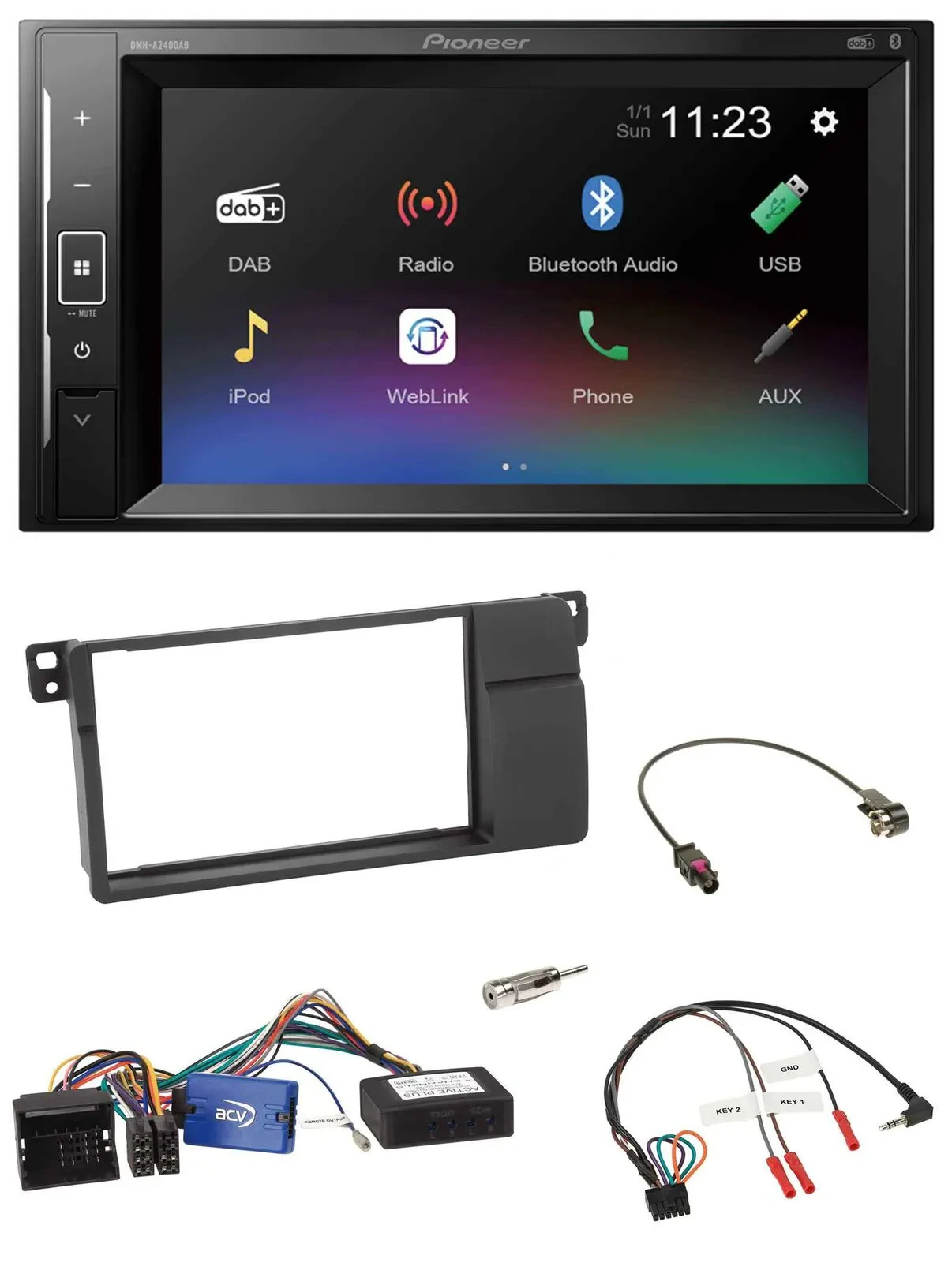Pioneer DAB Lenkrad 2DIN Bluetooth USB Autoradio für BMW 3er E46 2002-2006 schwa