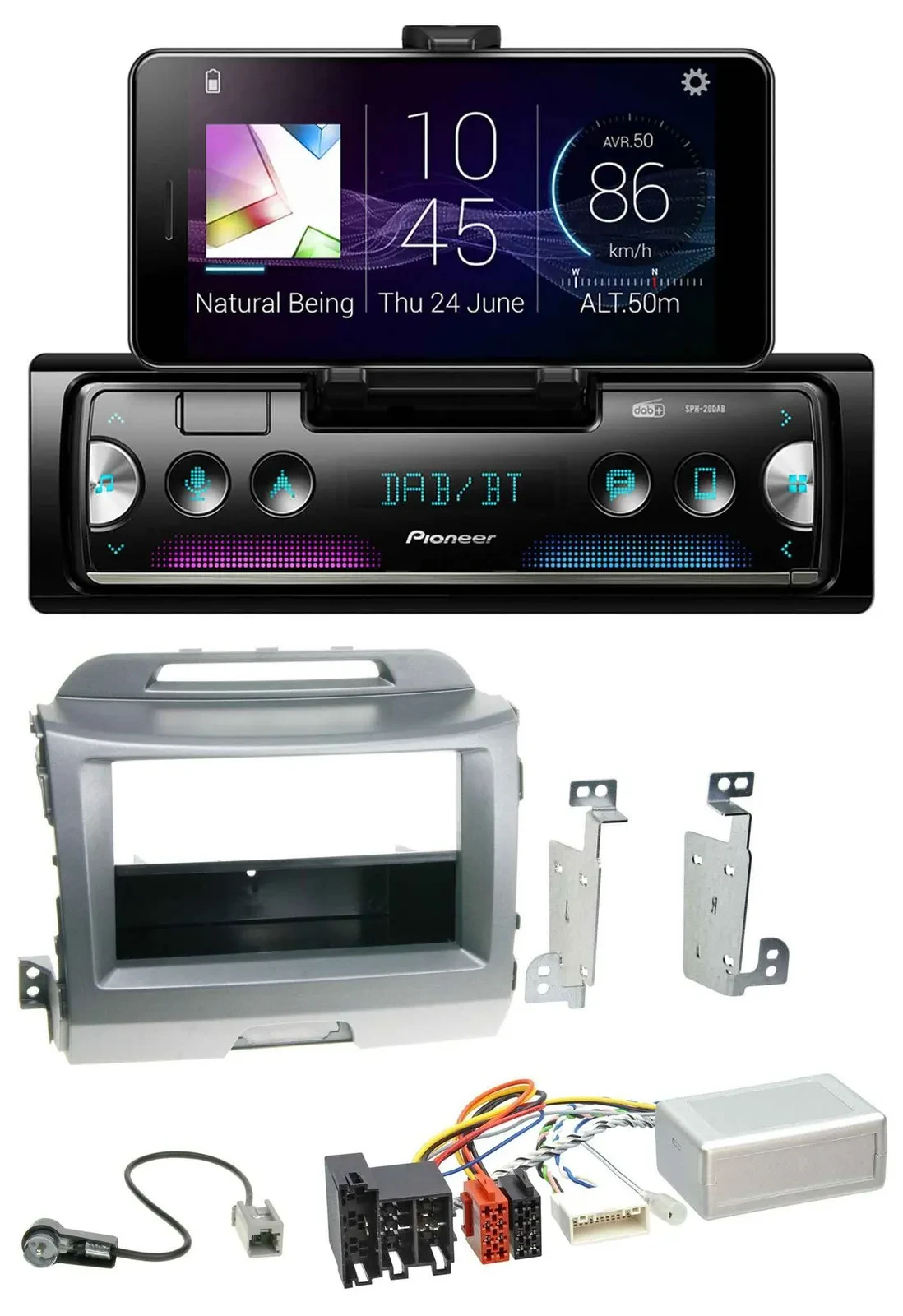 Автомагнитола Pioneer с Bluetooth, DAB и USB, с навигацией, для Kia Sportage 3 (2010–2015), серебристая