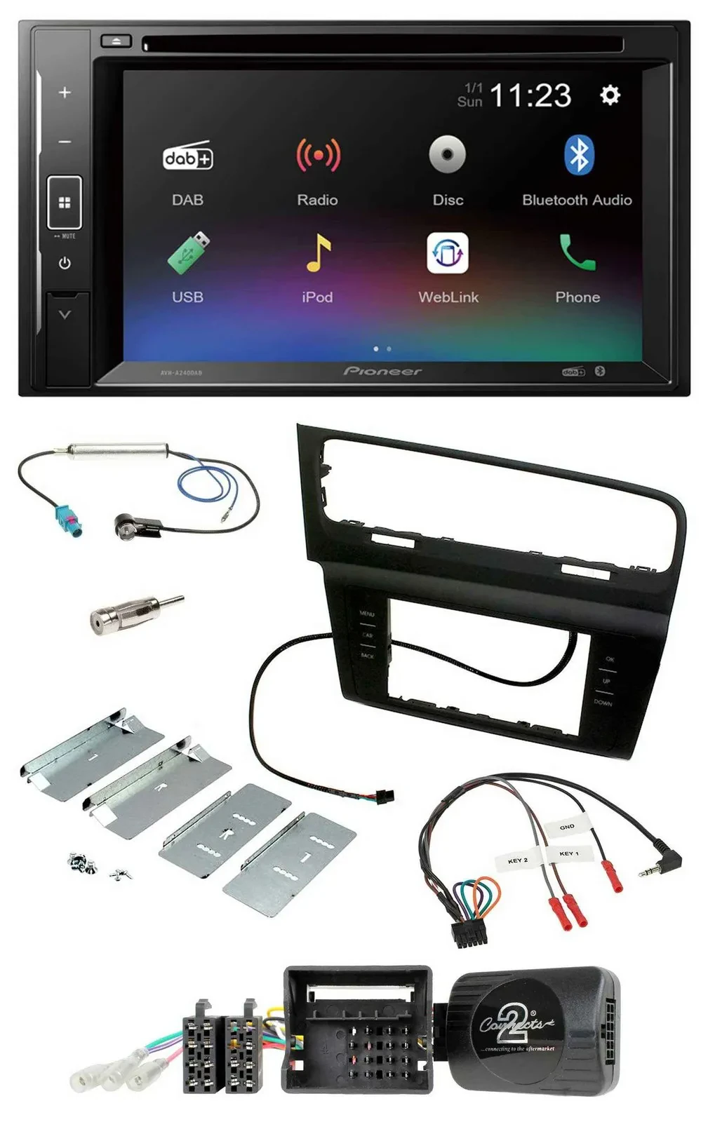 Pioneer Bluetooth Lenkrad USB 2DIN DAB DVD Autoradio für VW Golf VII ab 2012