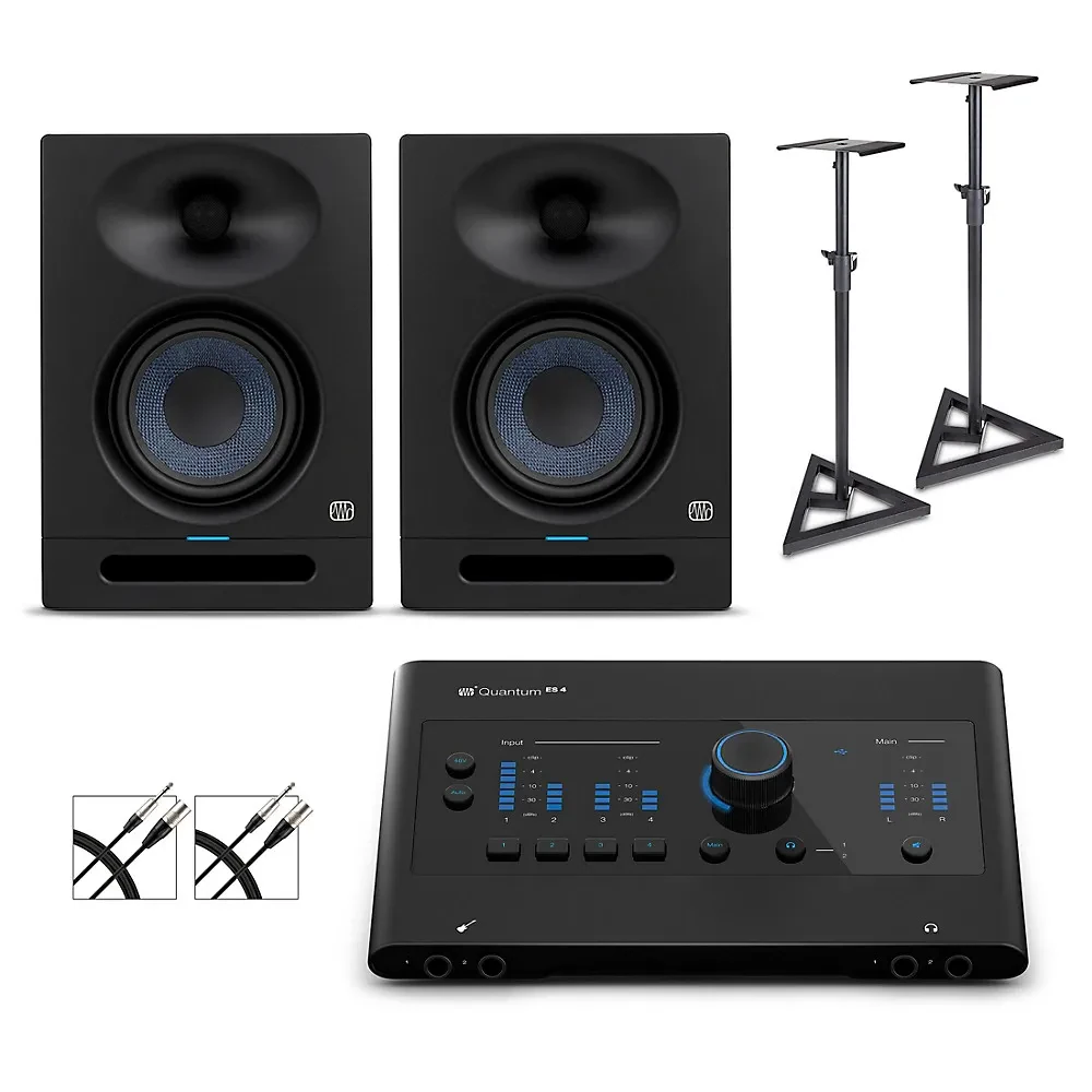PreSonus Quantum ES4 Interface w/Eris 2nd Gen Studio5 Pair, Cables & Stands