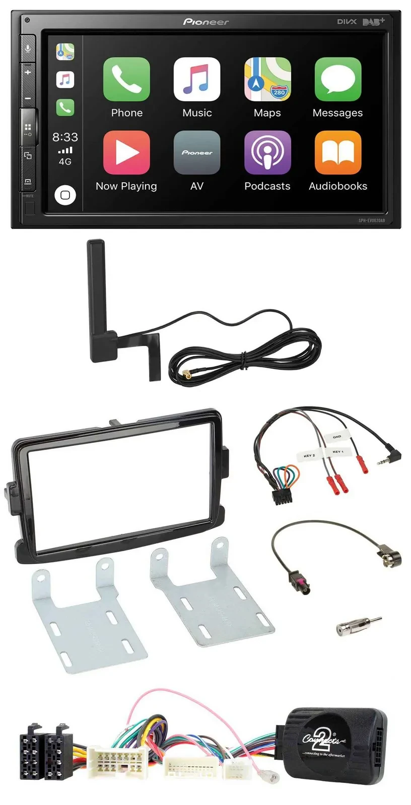 Автомагнитола для Dacia Pioneer 2-DIN Bluetooth DAB USB, чёрный (piano black)