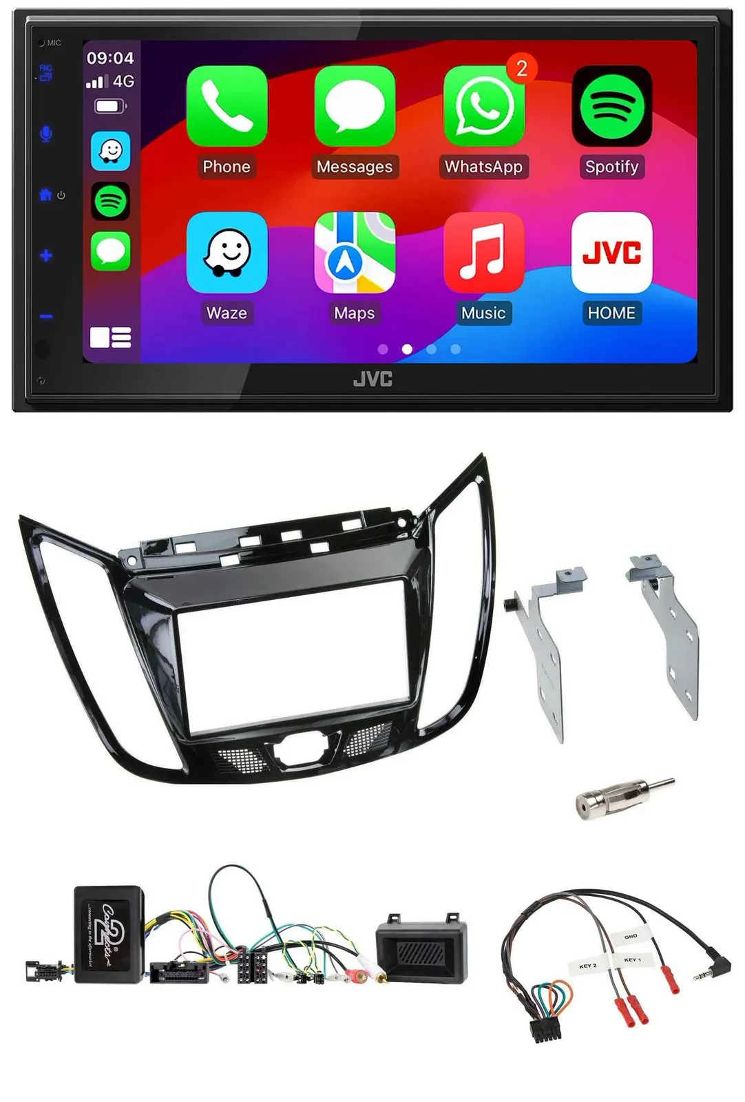 JVC Bluetooth USB Lenkrad 2DIN DAB Autoradio für Ford C-Max Kuga Klavierlack sch