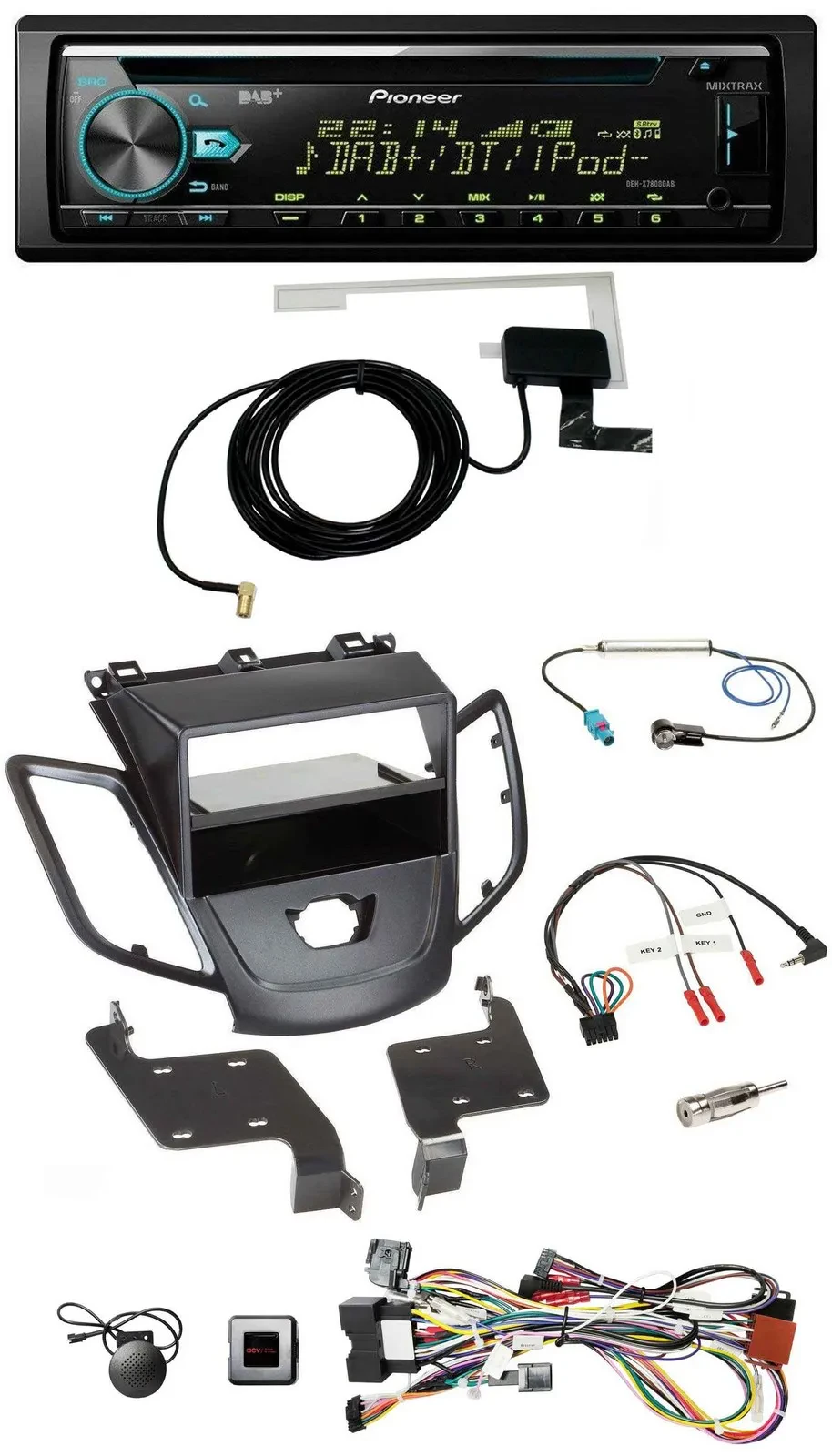 Pioneer MP3 Lenkrad CD USB DAB Autoradio für Ford Fiesta 08-10 ohne Display schw