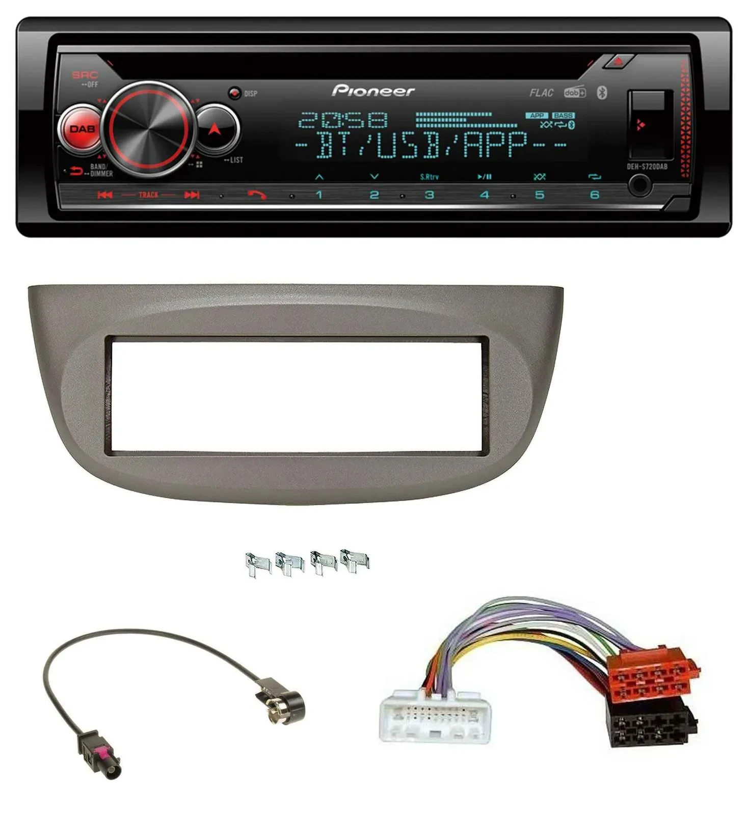 Автомагнитола Pioneer MP3 DAB CD Bluetooth USB для Renault Twingo (с 2015), бежево-серая
